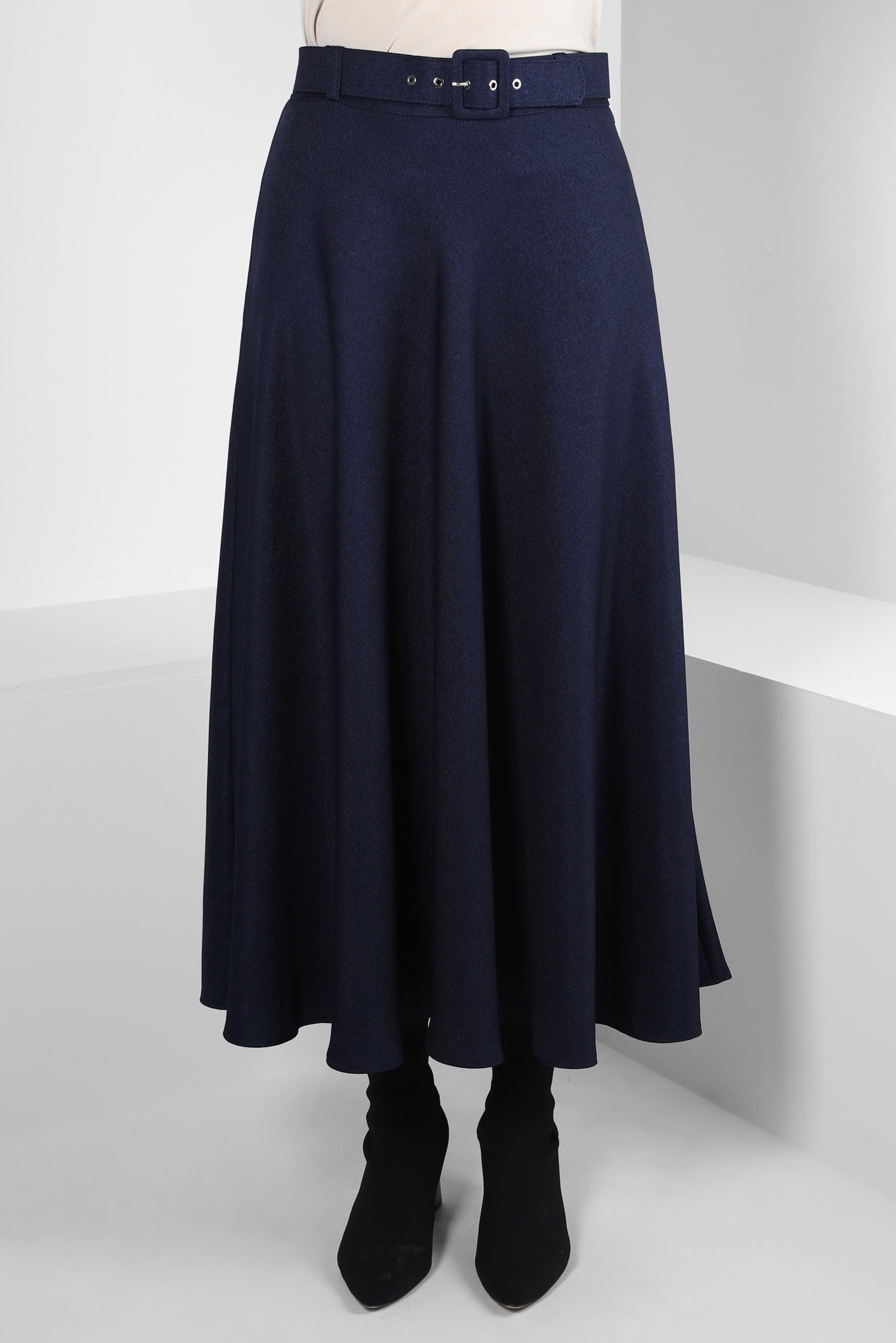 Tesettür giyim LACİVERT KEMERLİ ÇAN ETEK 60515