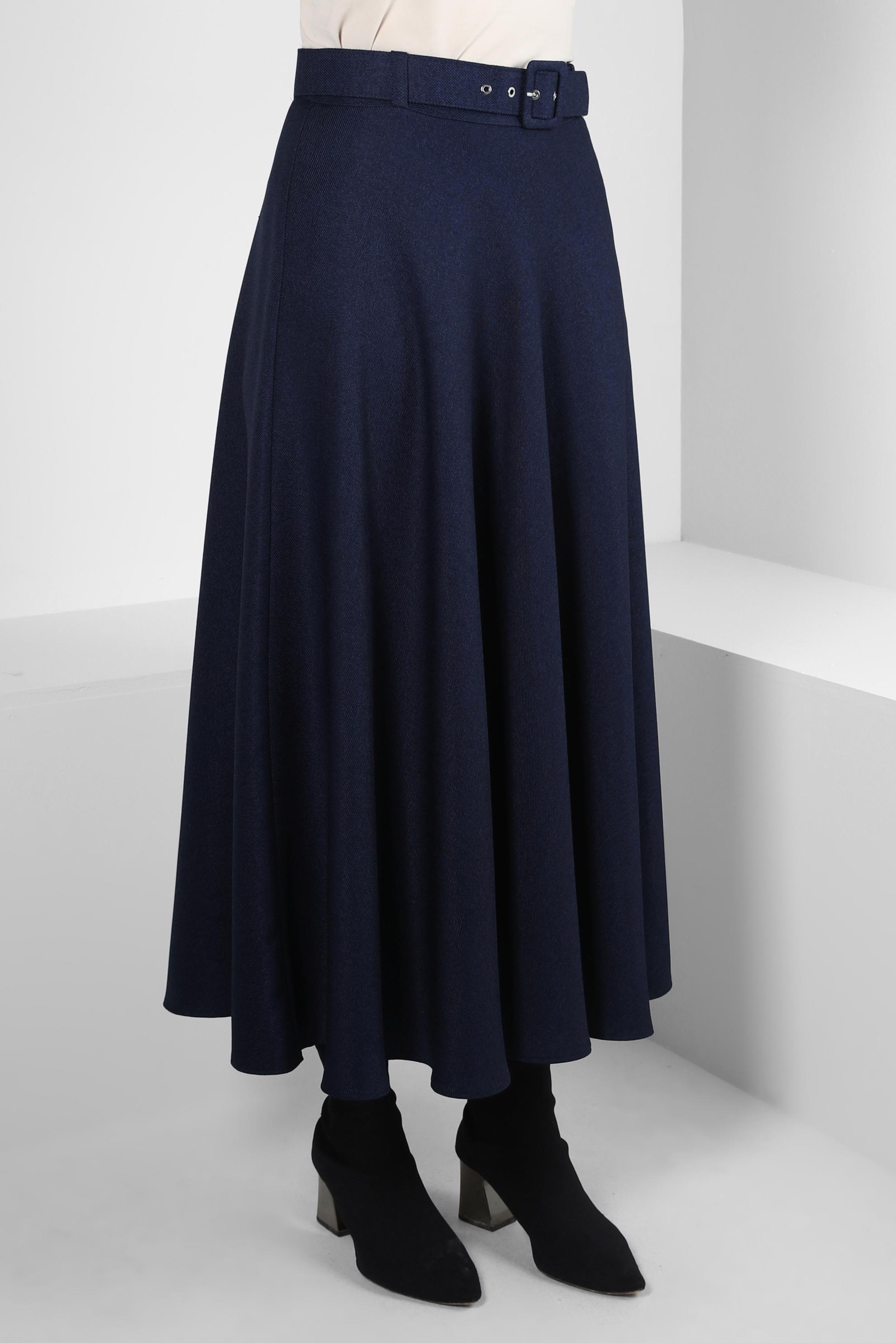 Tesettür giyim LACİVERT KEMERLİ ÇAN ETEK 60515