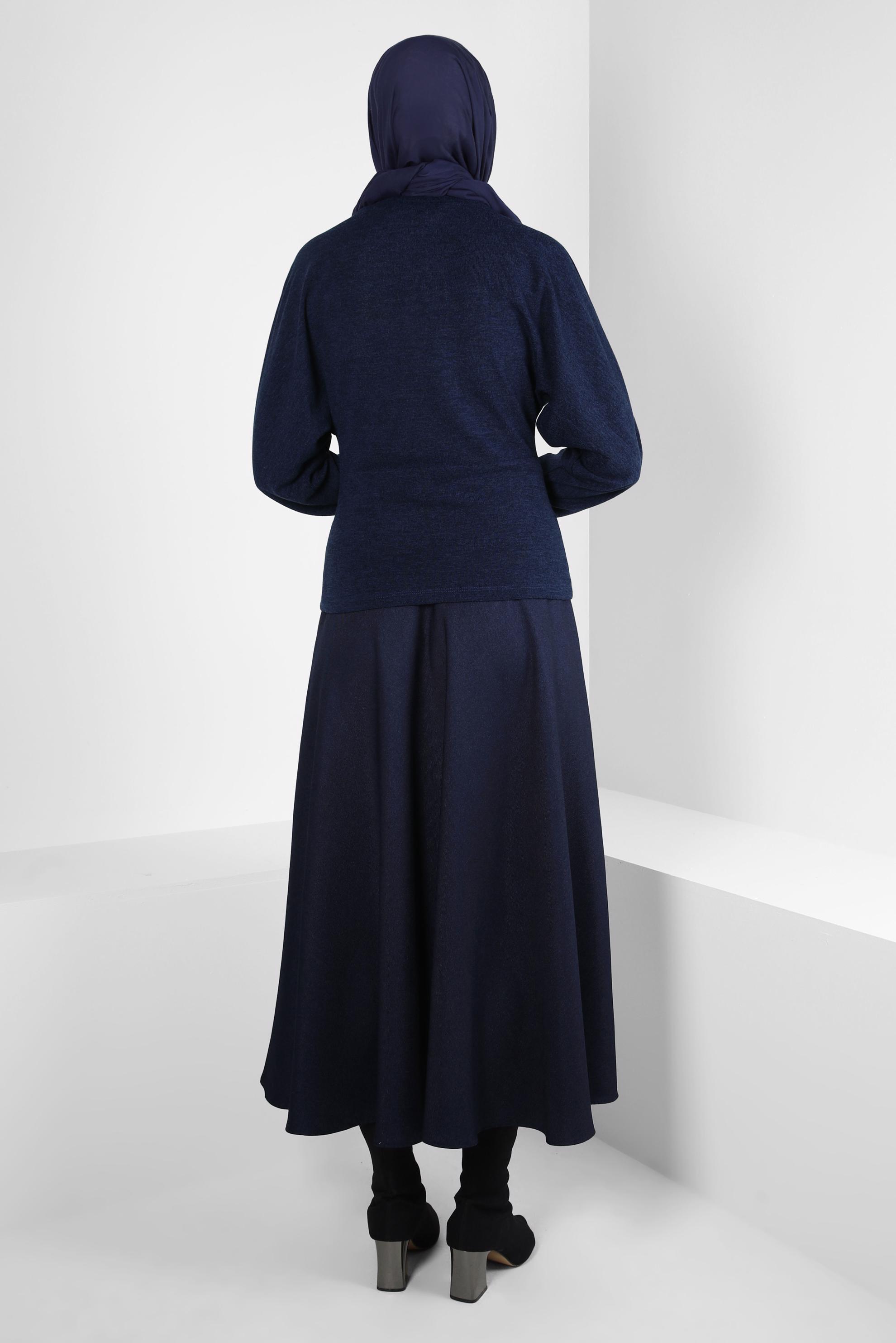 Tesettür giyim LACİVERT KEMERLİ ÇAN ETEK 60515