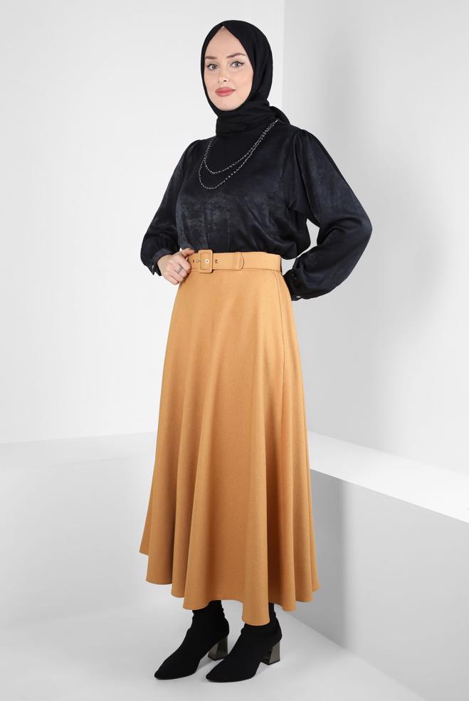 Tesettür giyim TURUNCU KEMERLİ ÇAN ETEK 60515 - ALVİNA