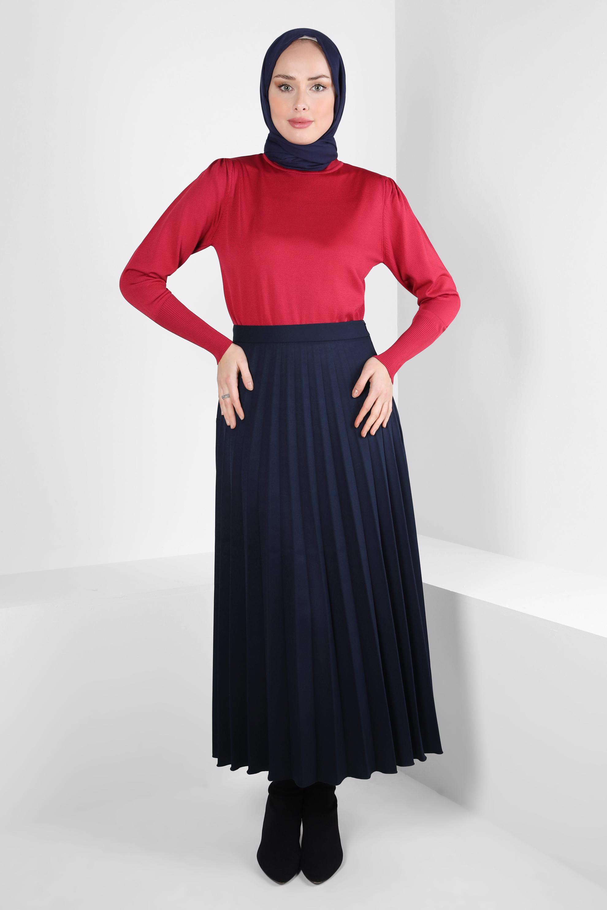 Tesettür giyim LACİVERT PİLİSELİ ETEK 60516