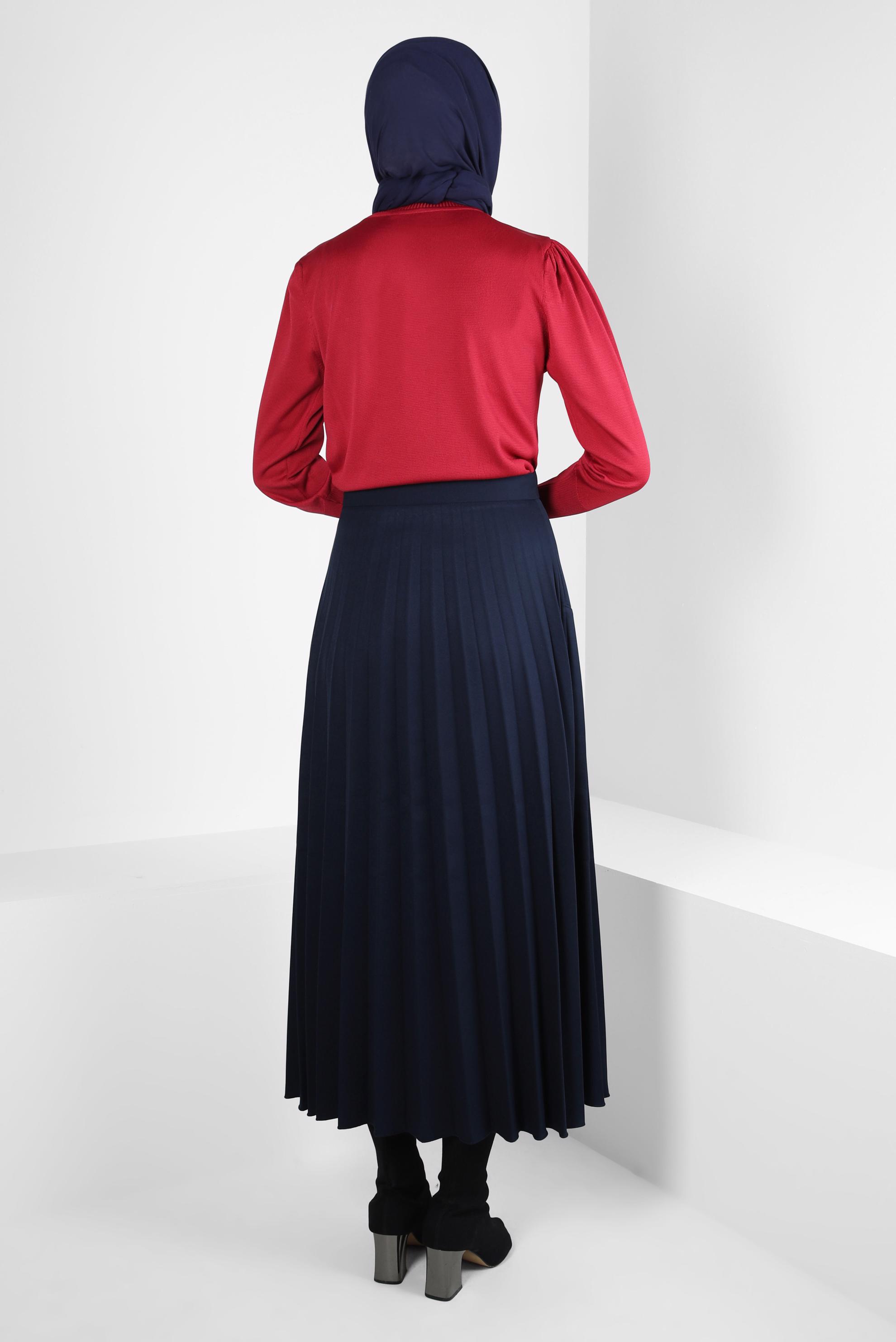 Tesettür giyim LACİVERT PİLİSELİ ETEK 60516