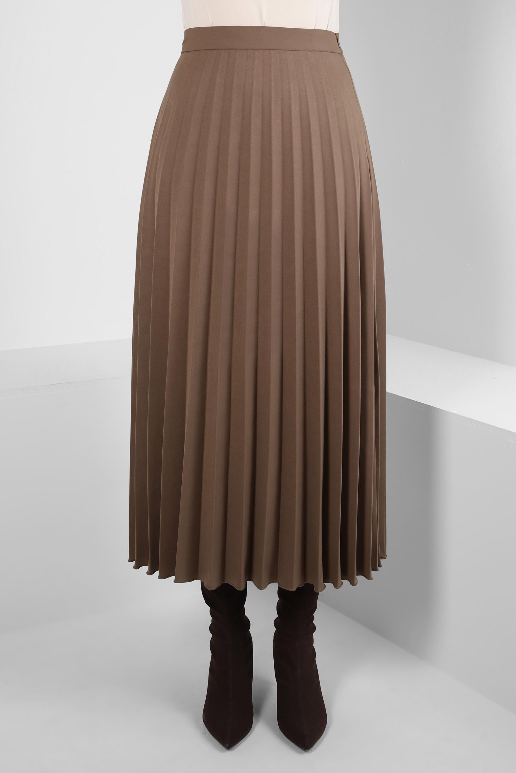 Tesettür giyim VİZON PİLİSELİ ETEK 60516