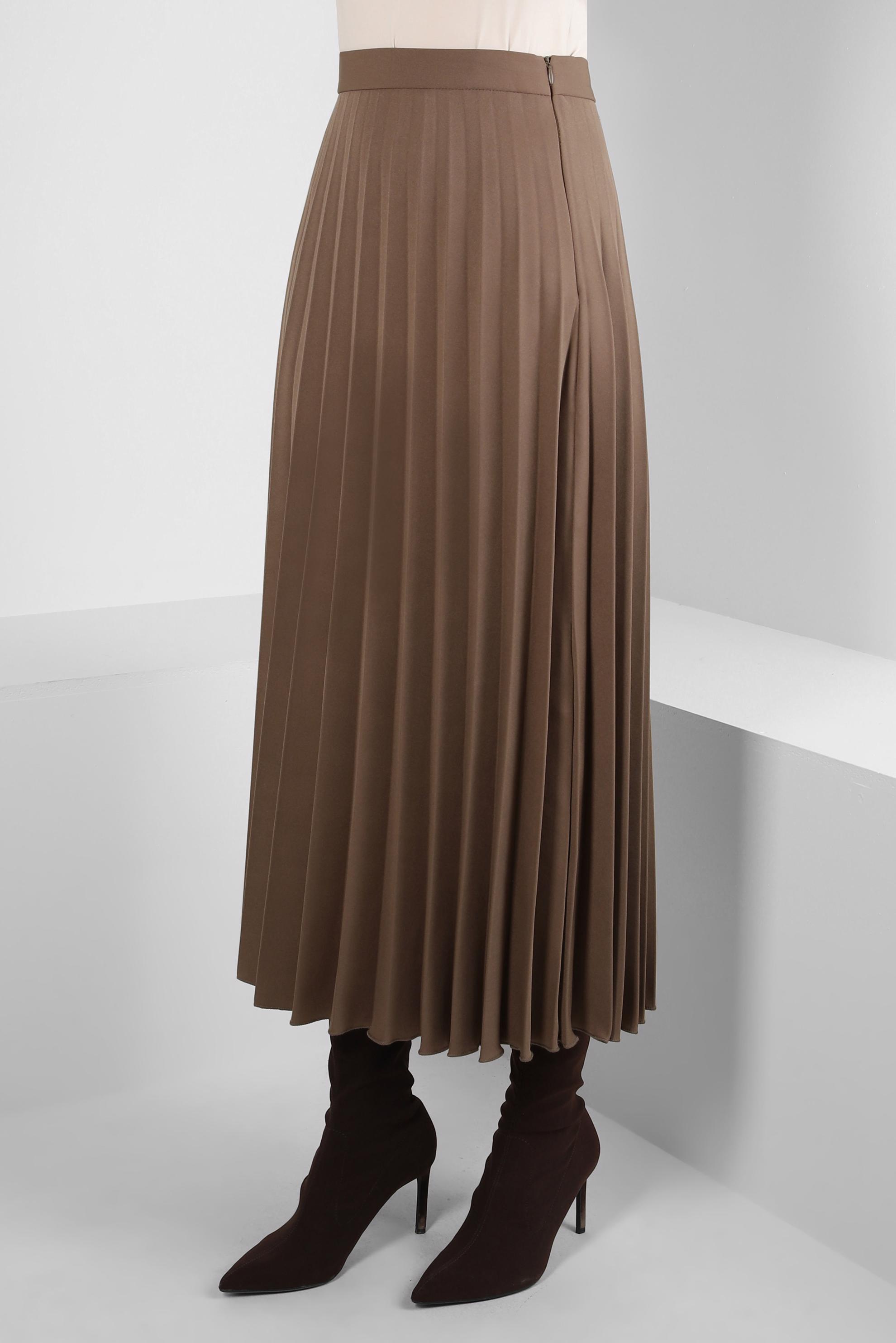 Tesettür giyim VİZON PİLİSELİ ETEK 60516