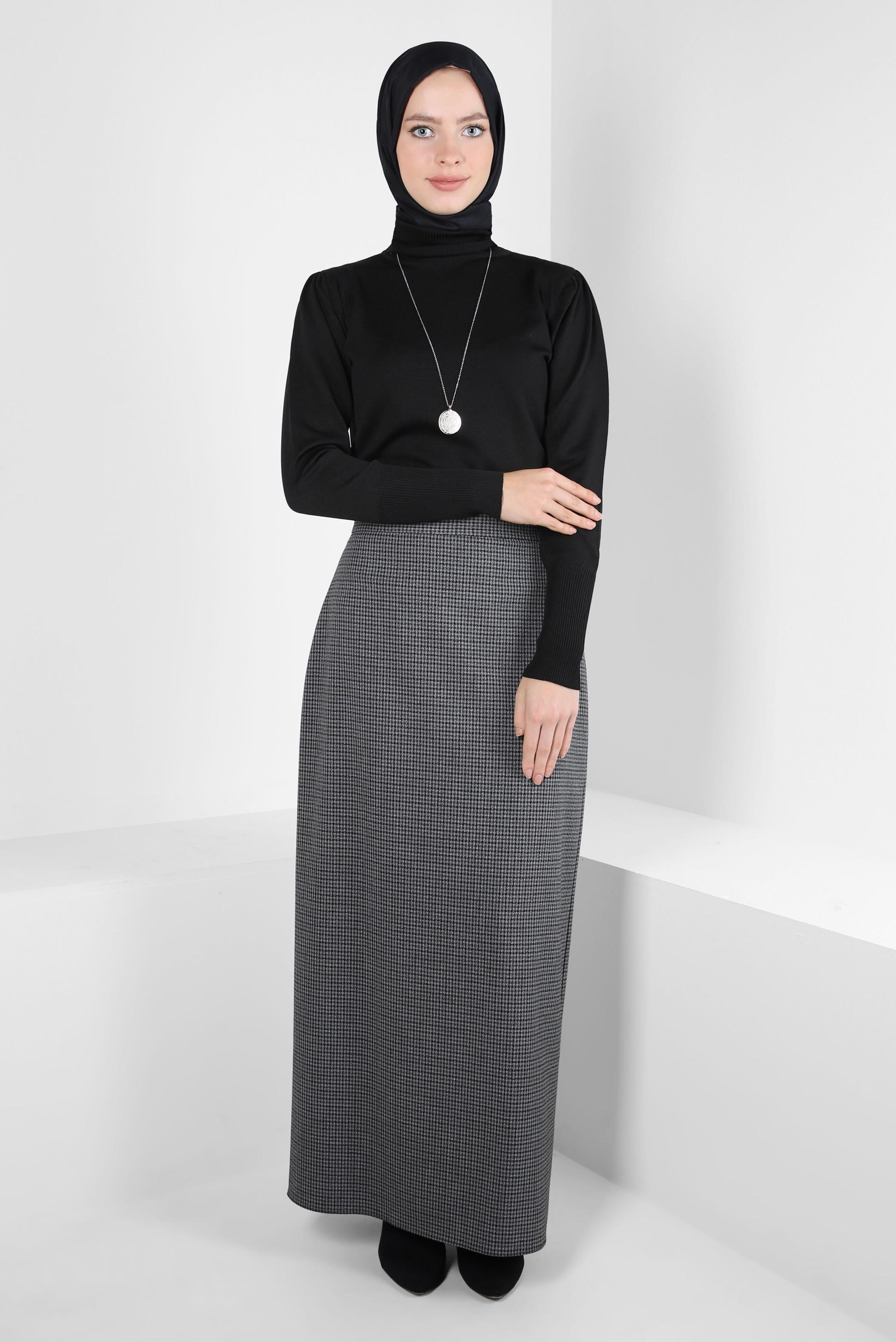 Vêtements hijab NOIR JUPE À MOTIFS À CARREAUX 60519