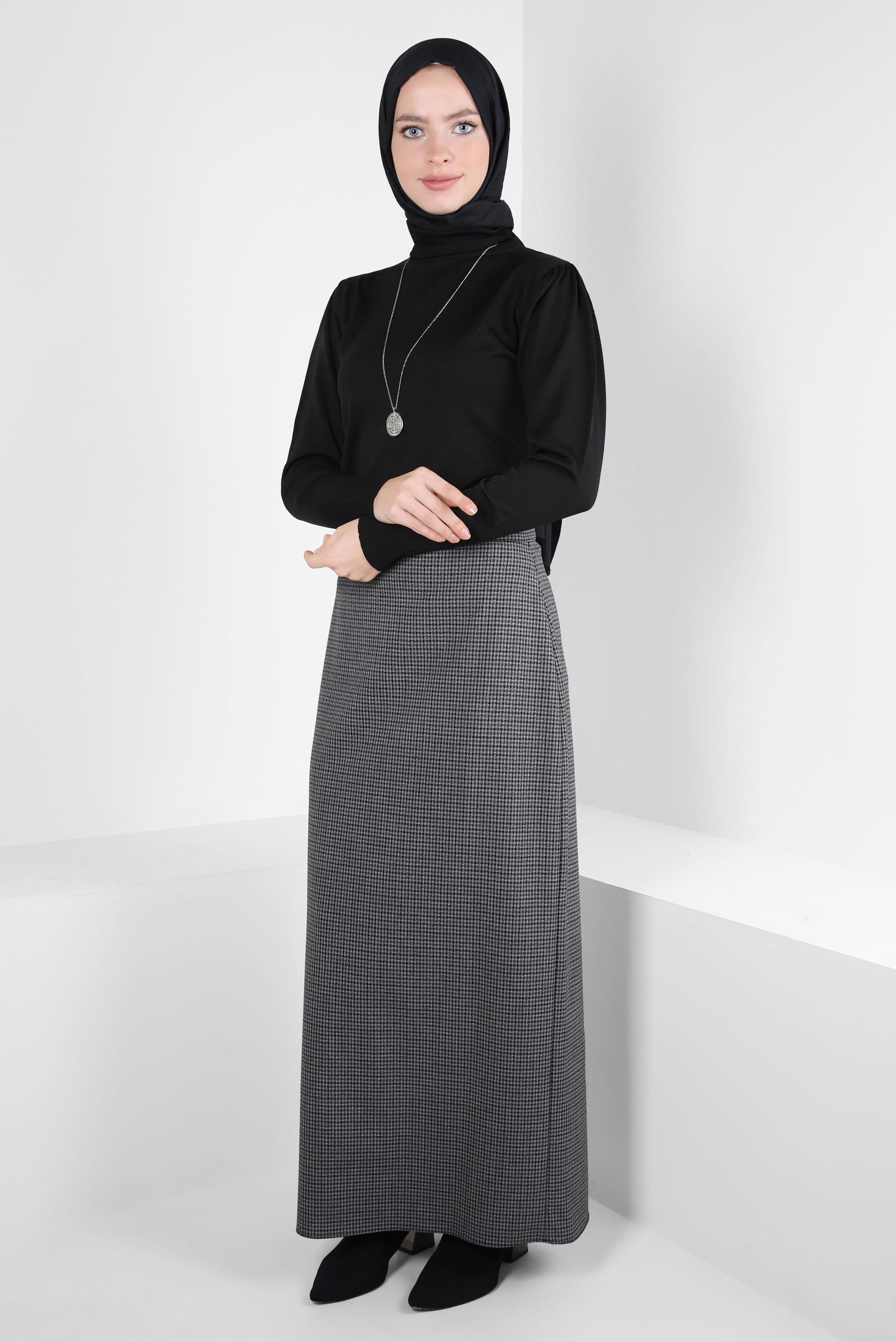 Vêtements hijab NOIR JUPE À MOTIFS À CARREAUX 60519