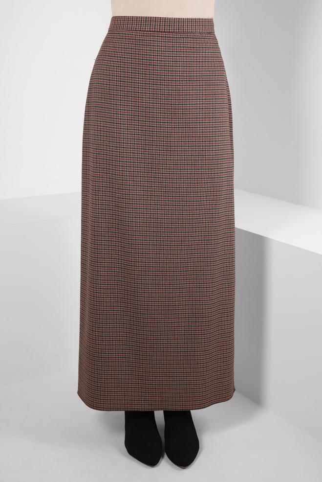 Tesettür giyim BORDO KARE DESENLİ ETEK 60519 - ALVİNA