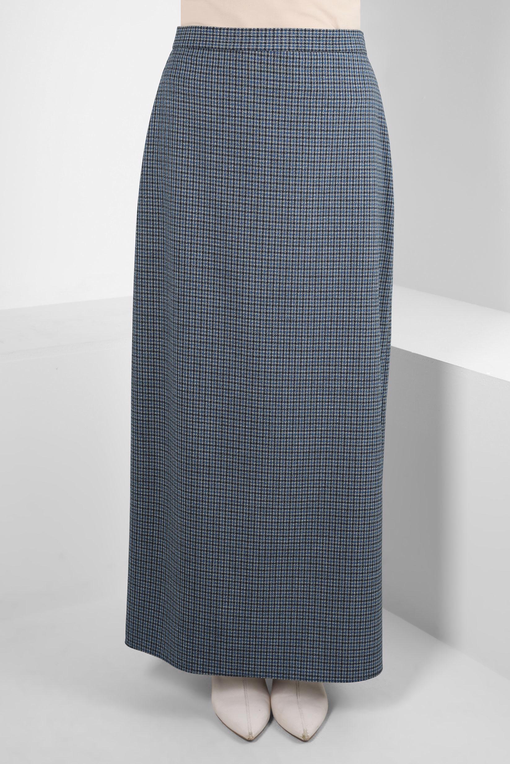 Tesettür giyim LACİVERT KARE DESENLİ ETEK 60519