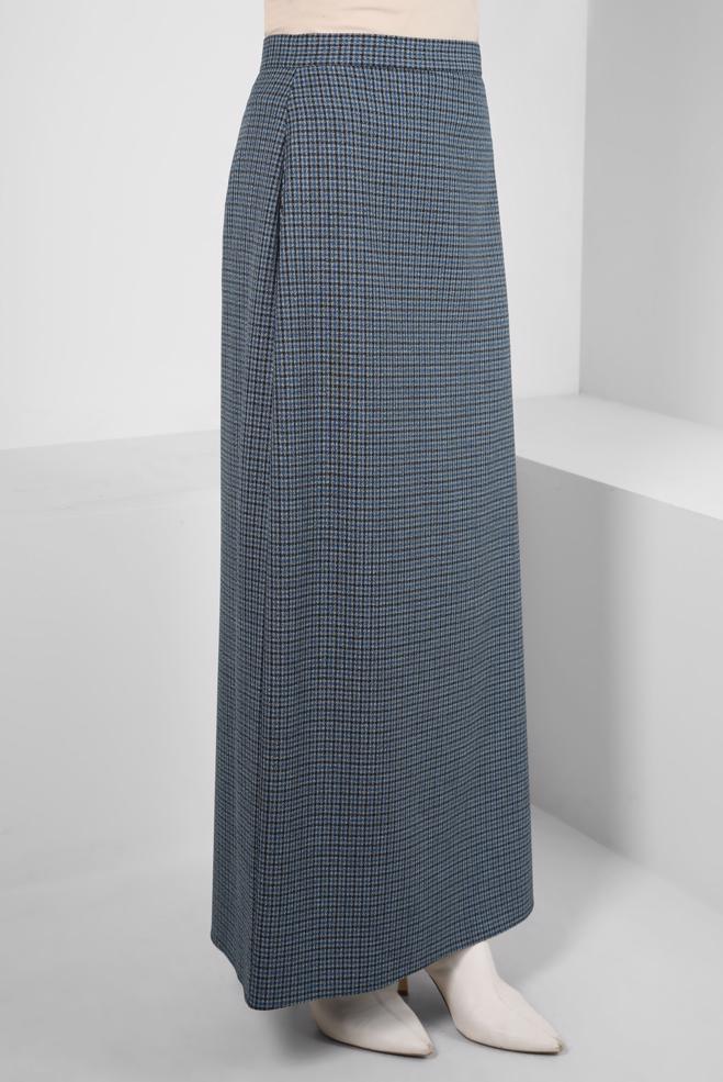 Tesettür giyim LACİVERT KARE DESENLİ ETEK 60519 - ALVİNA