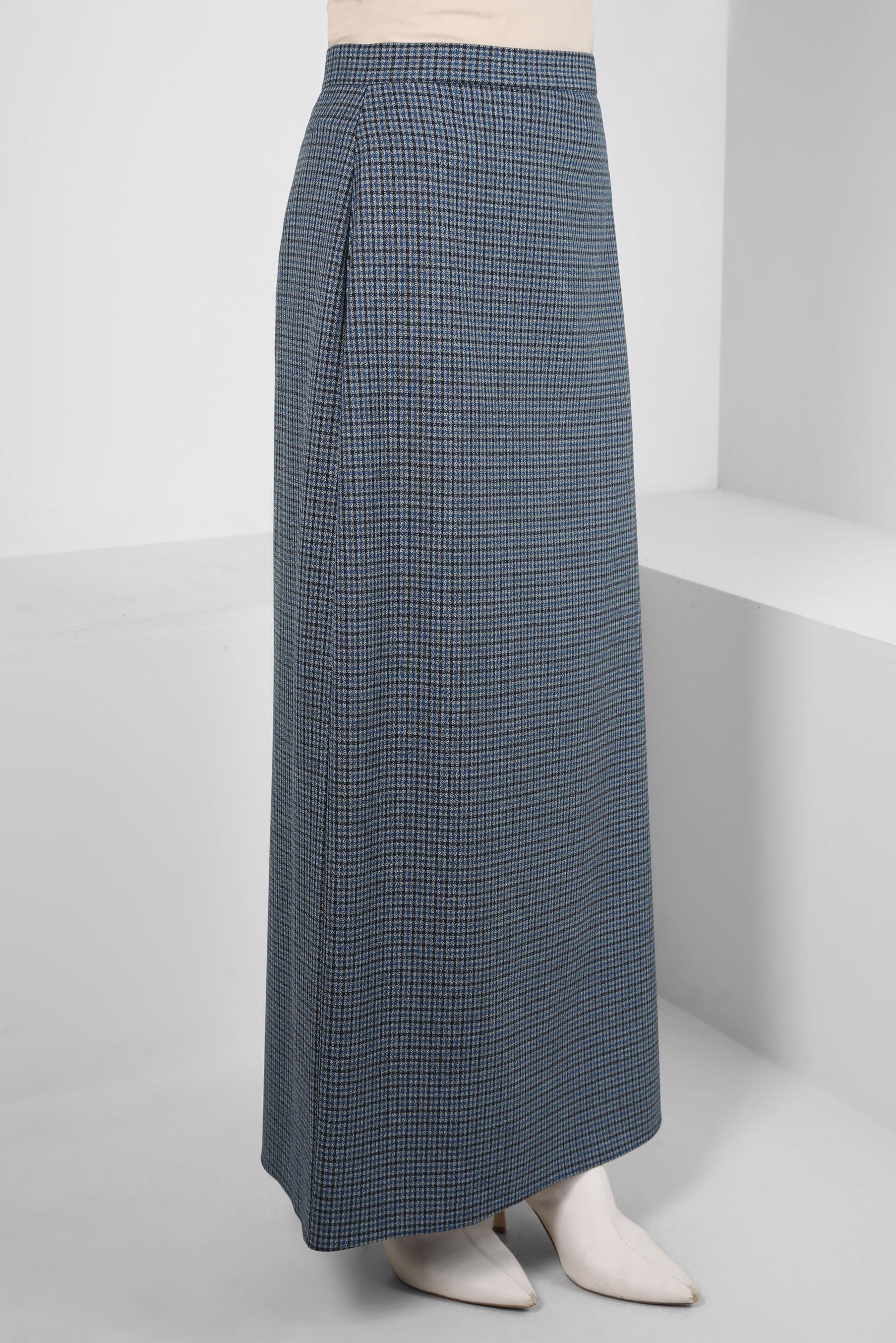 Tesettür giyim LACİVERT KARE DESENLİ ETEK 60519