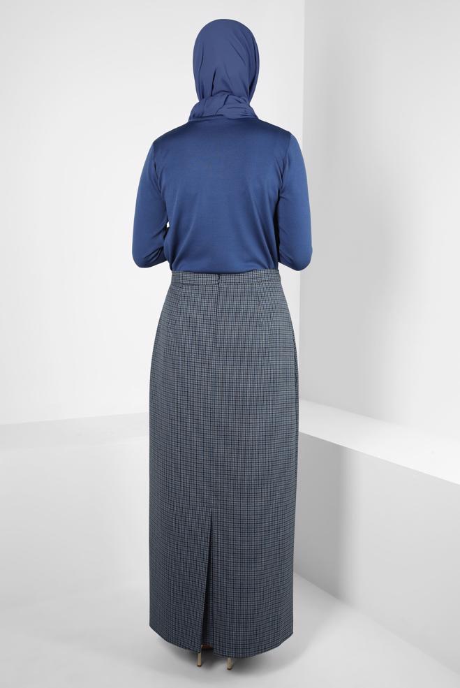 Tesettür giyim LACİVERT KARE DESENLİ ETEK 60519 - ALVİNA