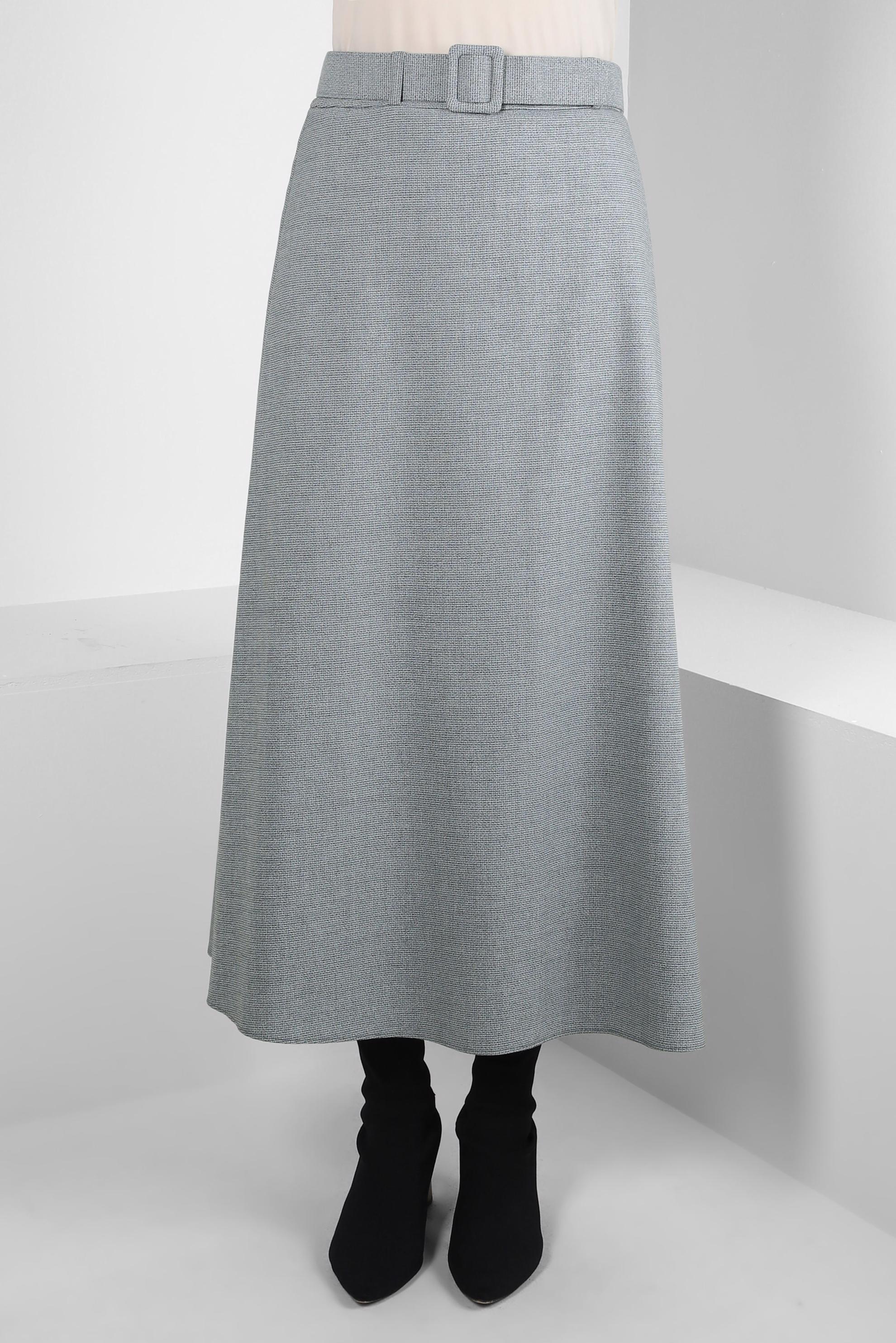 Tesettür giyim GRİ KEMERLİ ETEK 60520