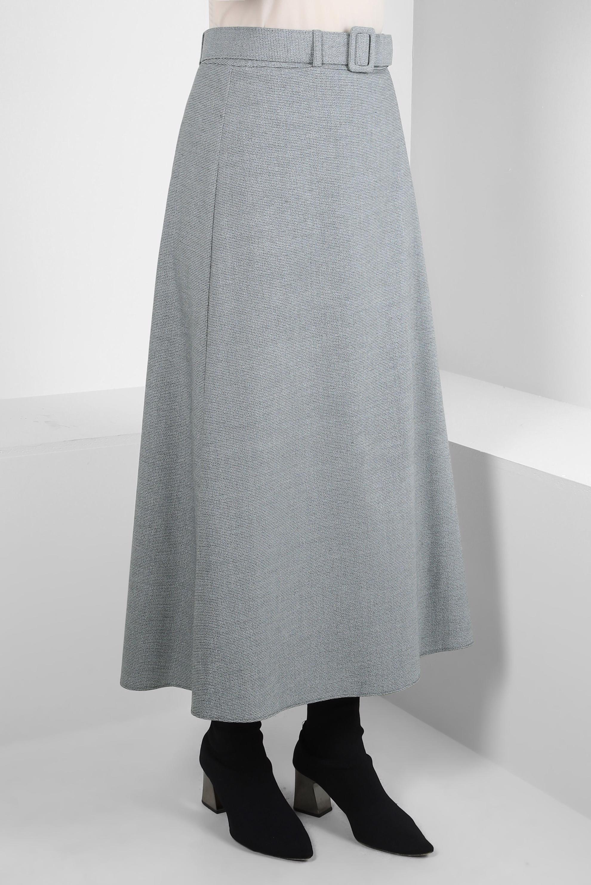 Tesettür giyim GRİ KEMERLİ ETEK 60520