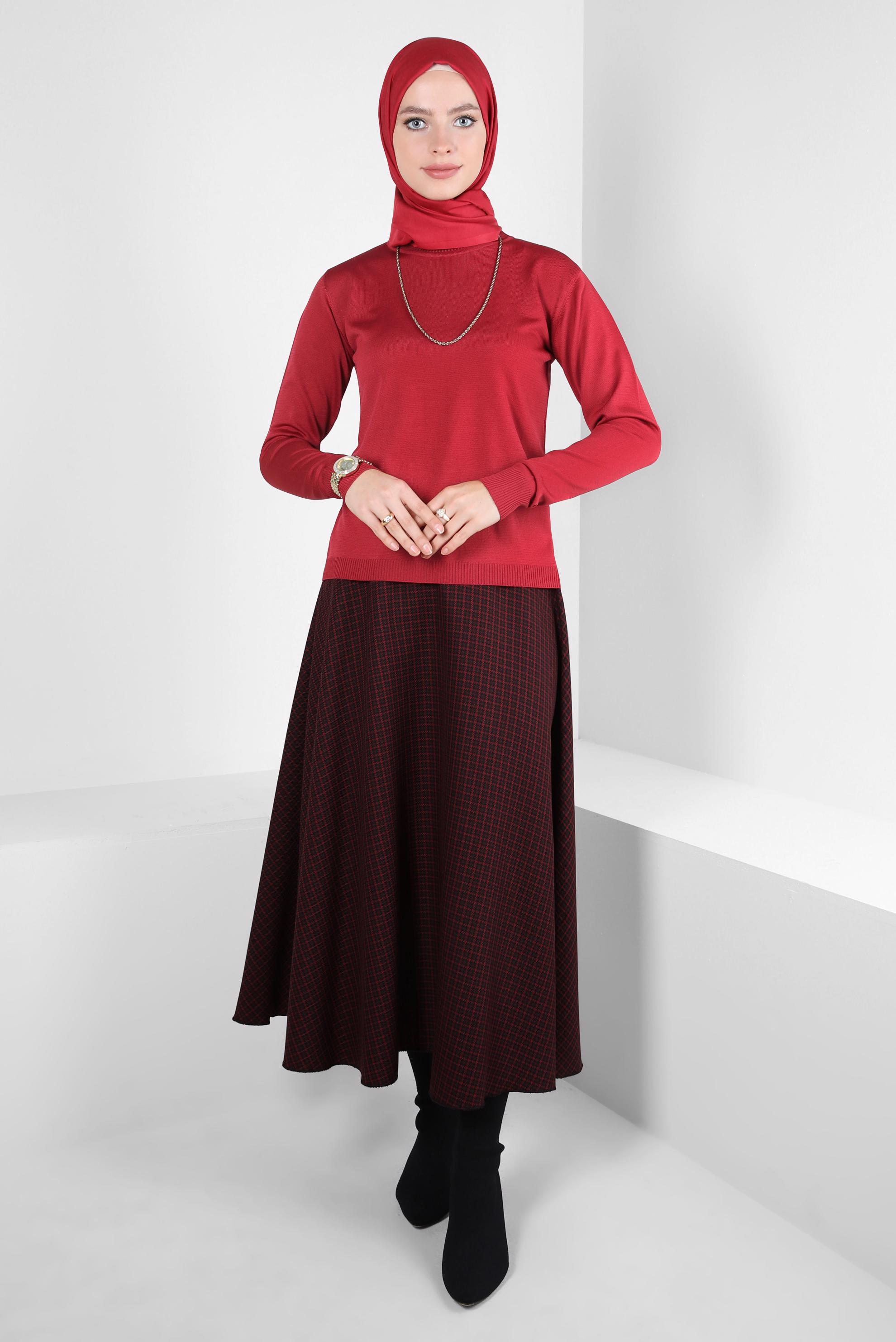 Vêtements hijab ROUGE BORDEAUX JUPE À CARREAUX 60521
