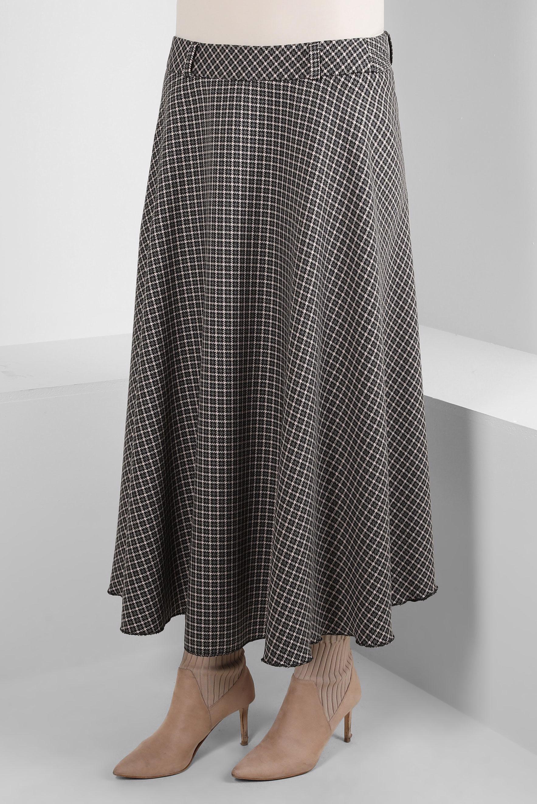 Tesettür giyim SİYAH KARE DESENLİ ETEK 60521