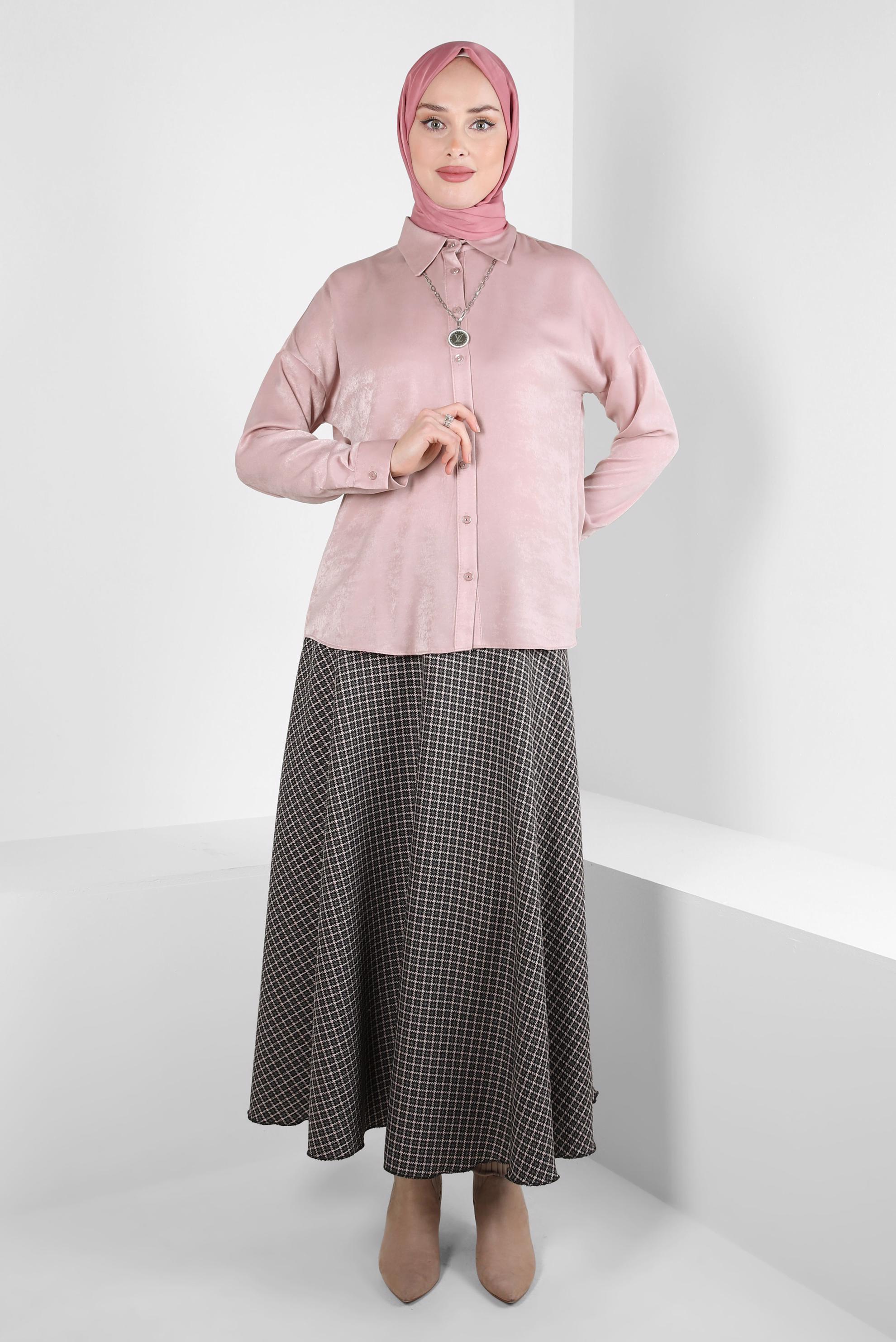 Tesettür giyim SİYAH KARE DESENLİ ETEK 60521