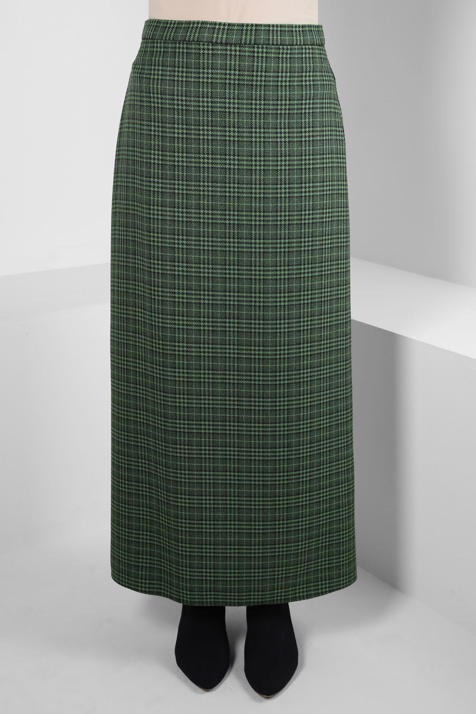 Tesettür giyim YEŞİL EKOSE DESENLİ ETEK 60522