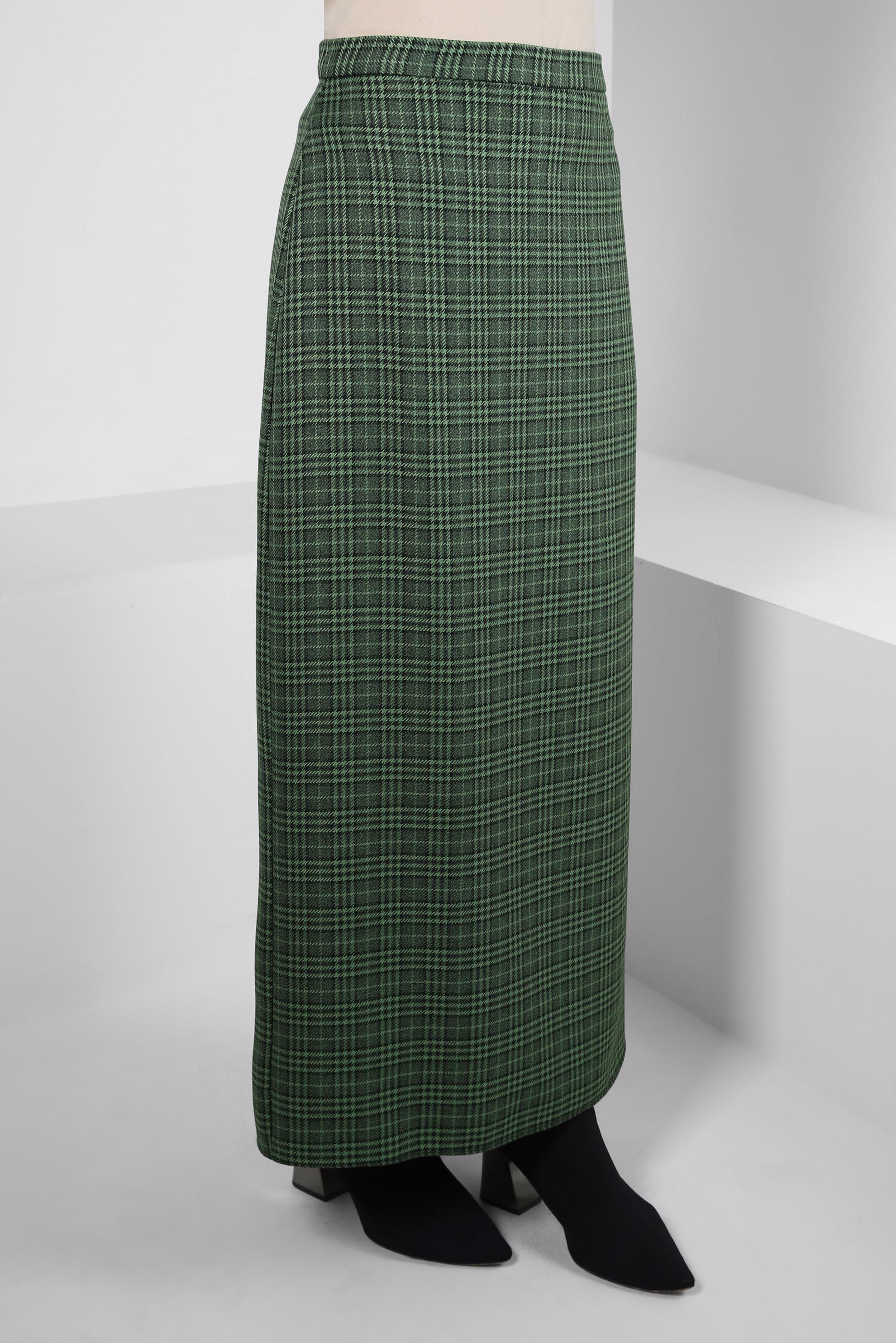 Tesettür giyim YEŞİL EKOSE DESENLİ ETEK 60522