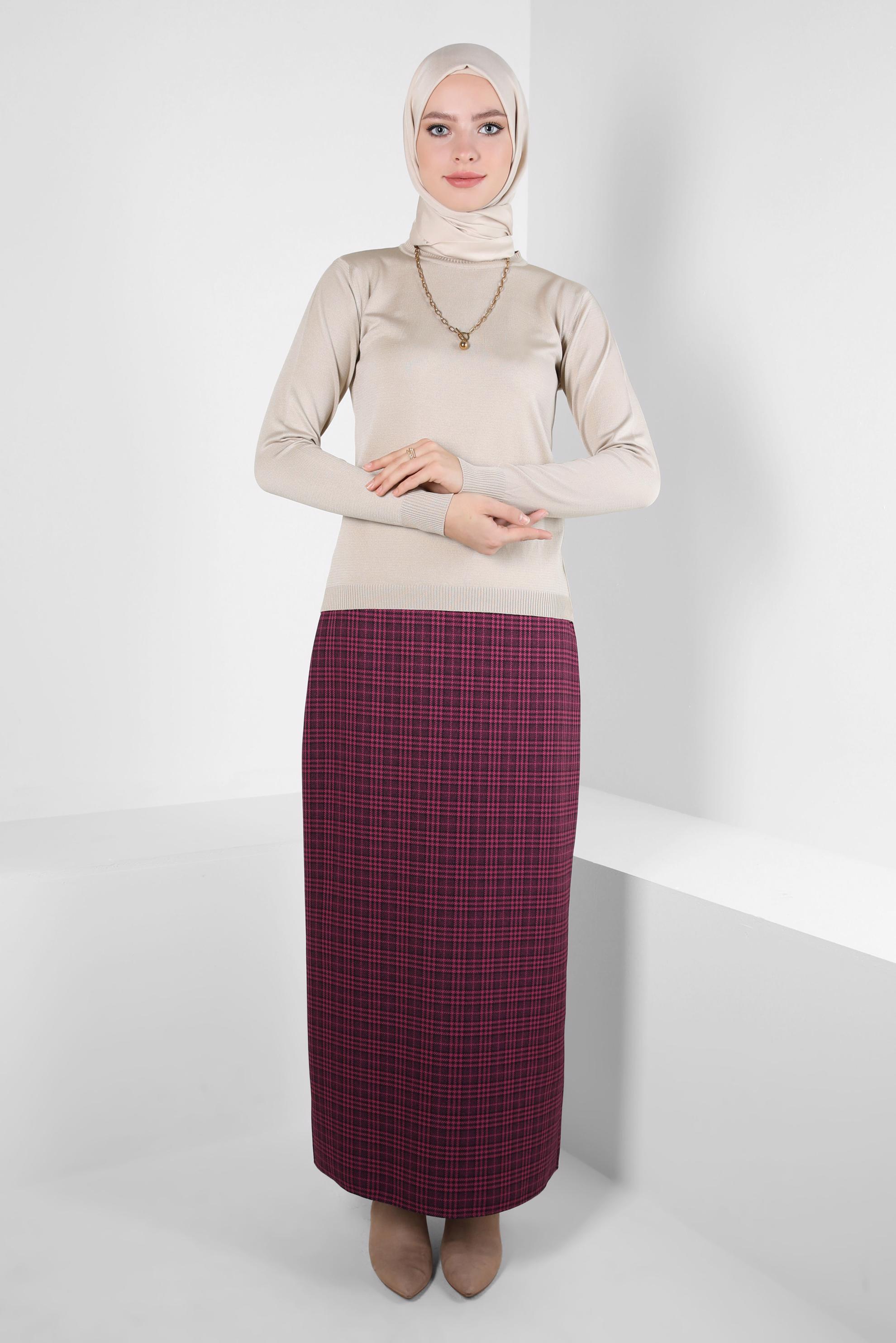 Vêtements hijab FUCHSIA JUPE À MOTIFS À CARREAUX 60522