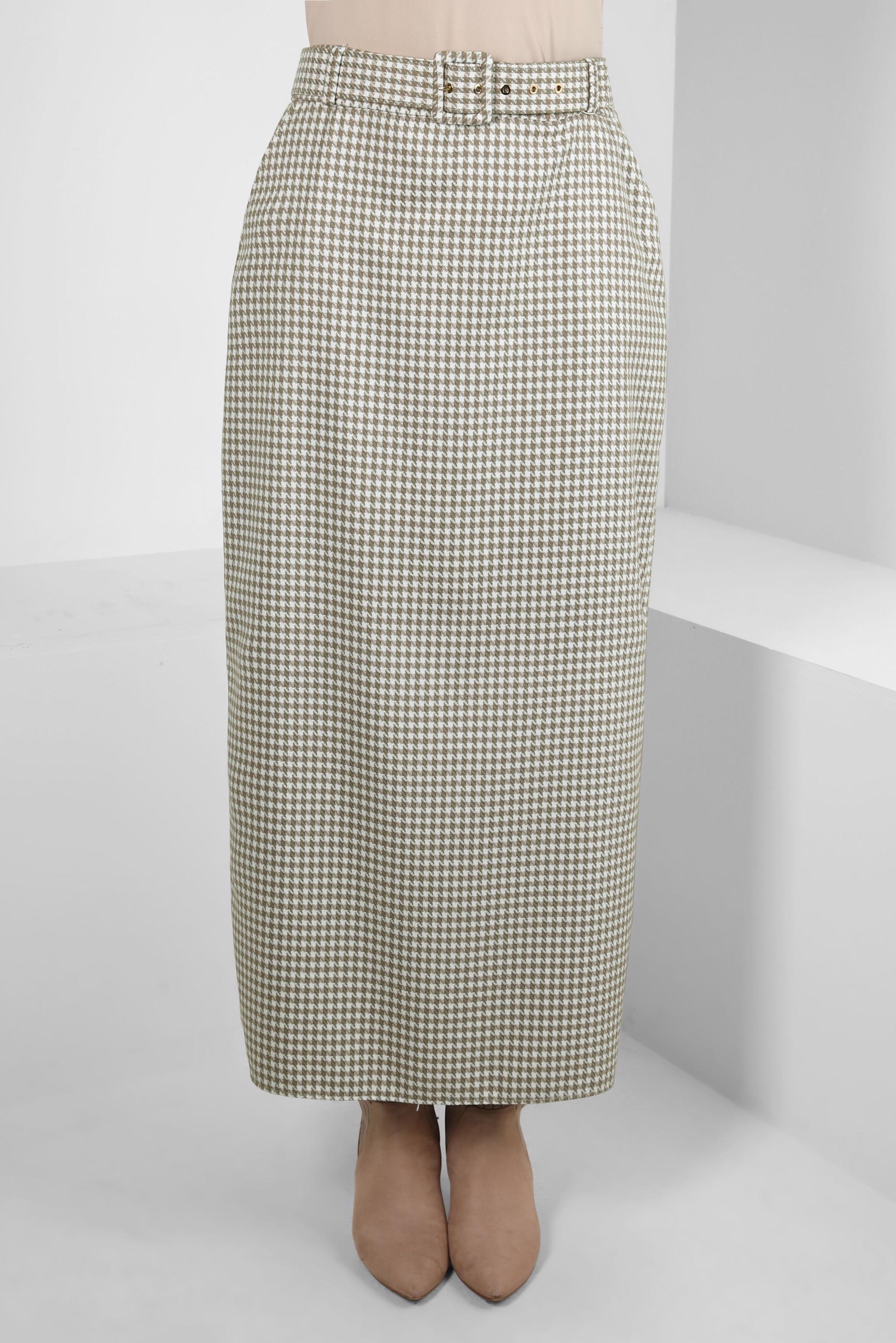 Vêtements hijab BEIGE JUPE À MOTIF PIED-DE-POULE 60523