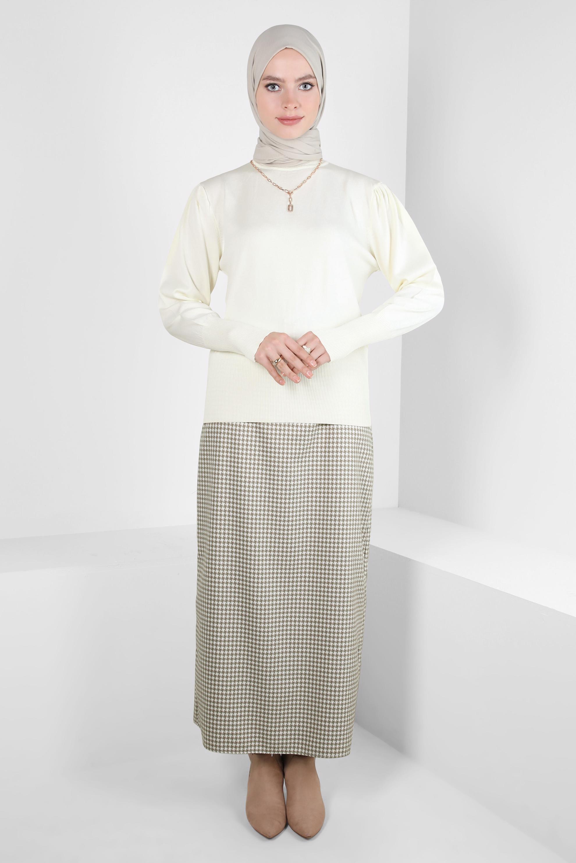 Vêtements hijab BEIGE JUPE À MOTIF PIED-DE-POULE 60523