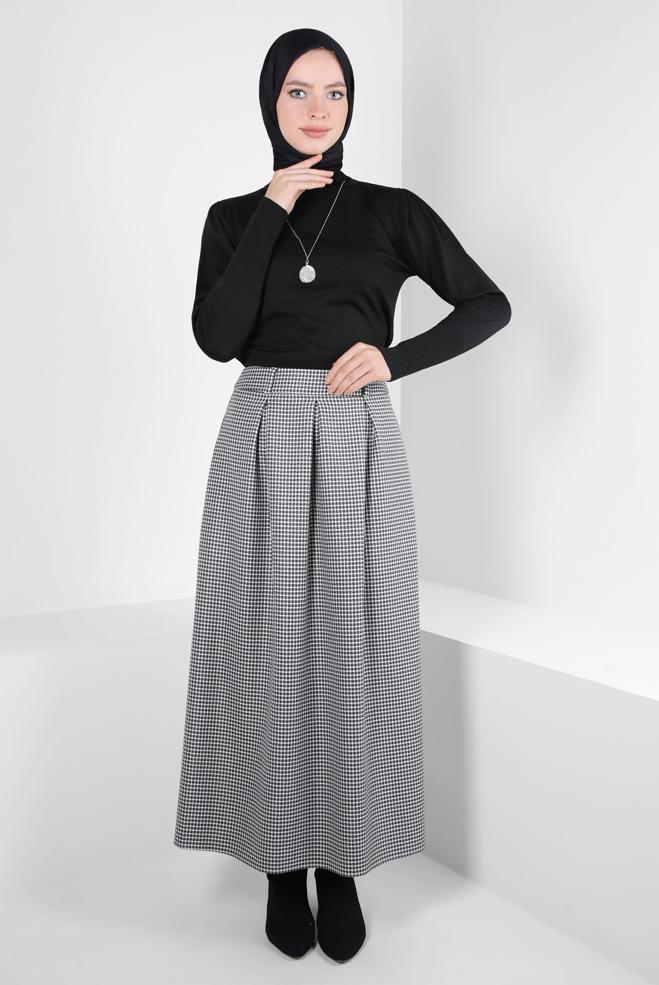 Tesettür giyim MAVİ PİLİSE DETAYLI ETEK 60524 - ALVİNA