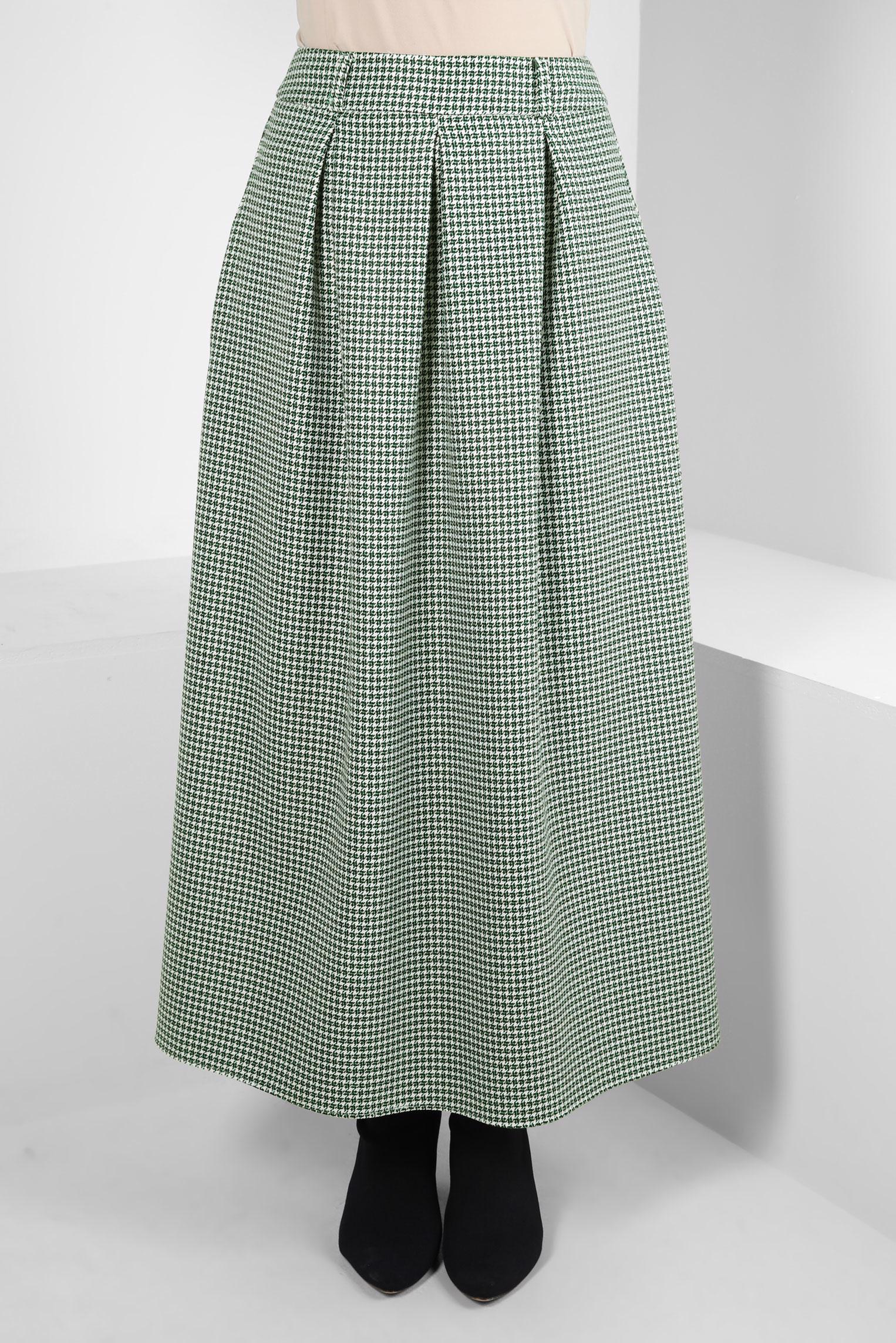 Tesettür giyim YEŞİL PİLİSE DETAYLI ETEK 60524