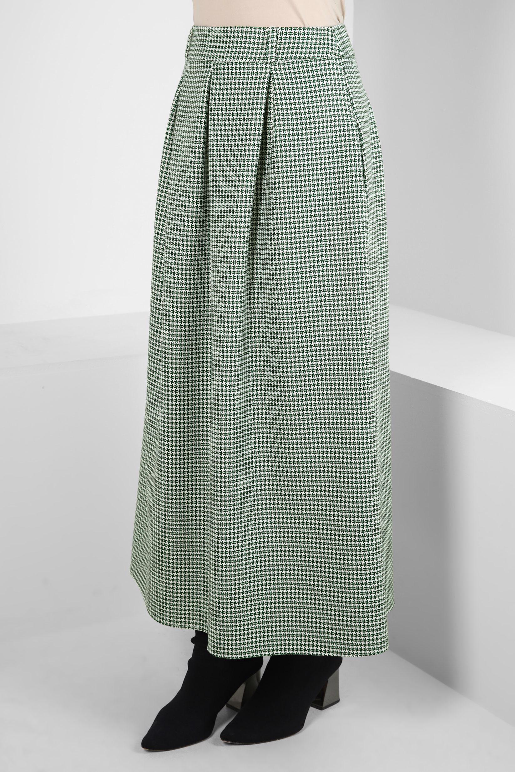 Tesettür giyim YEŞİL PİLİSE DETAYLI ETEK 60524