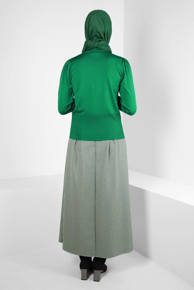 Tesettür giyim YEŞİL PİLİSE DETAYLI ETEK 60524 - ALVİNA