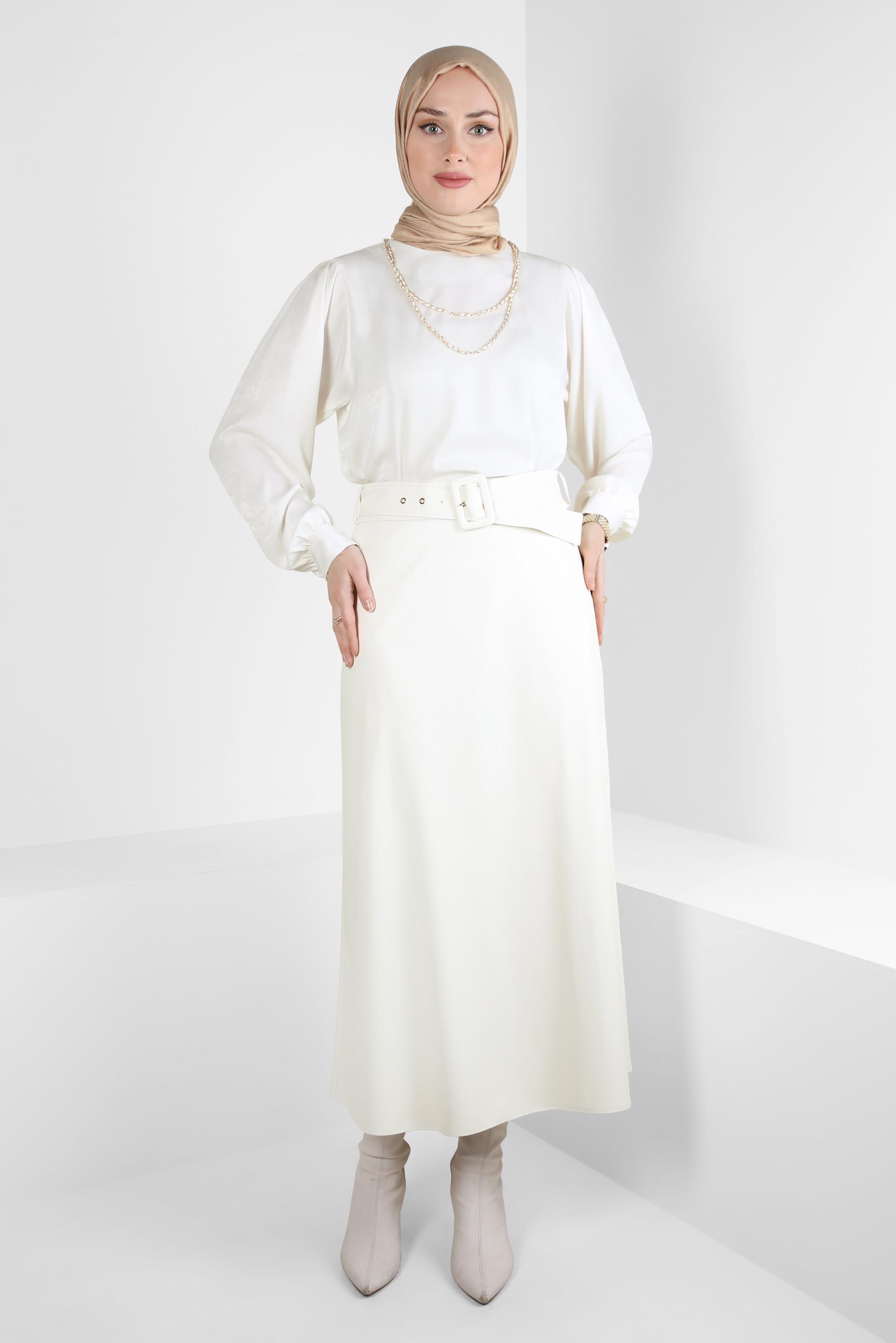Vêtements hijab BLANC JUPE EN SIMILI CUIR CEINTURE 60525