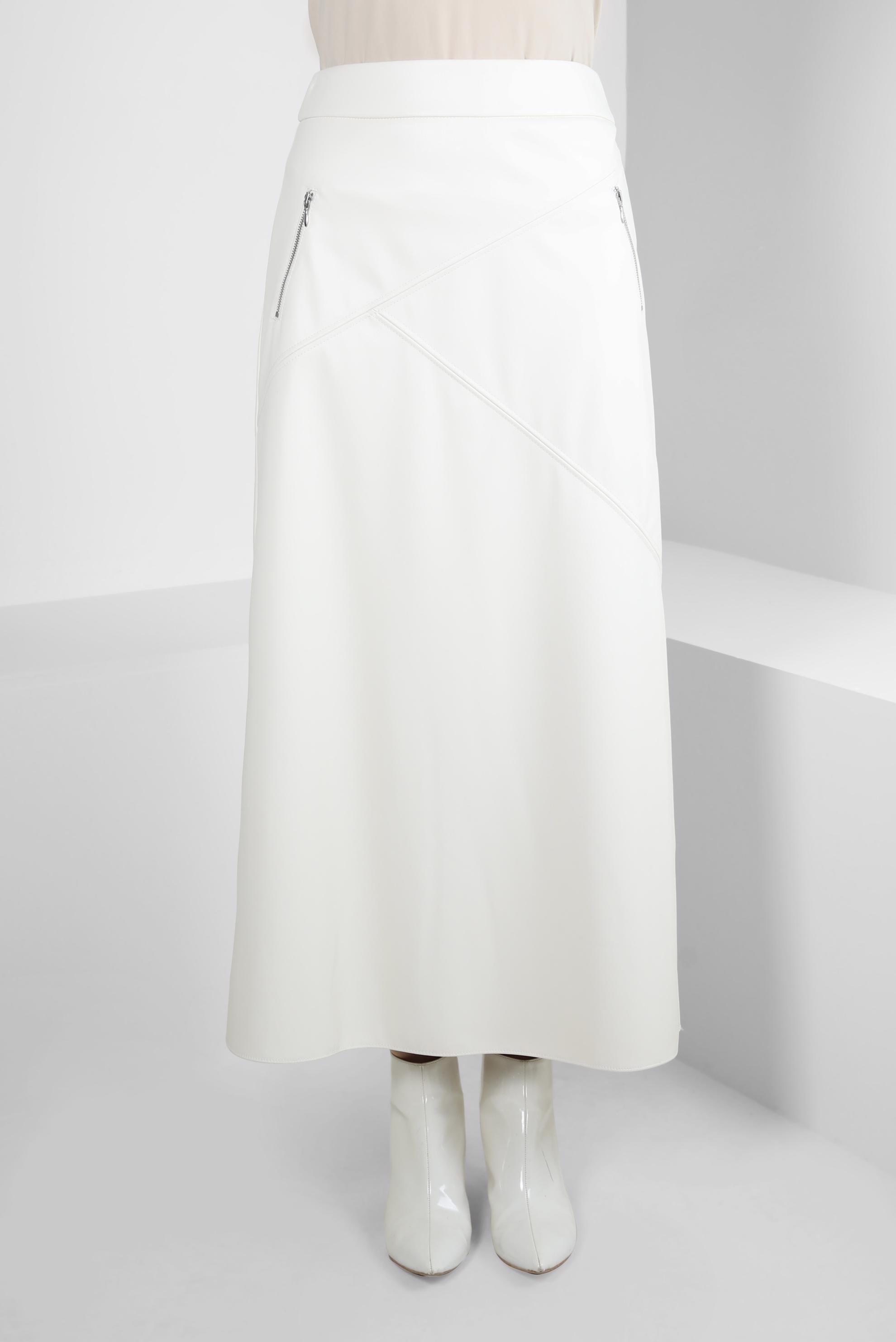 Tesettür giyim BEYAZ SUNİ DERİ ETEK 60527