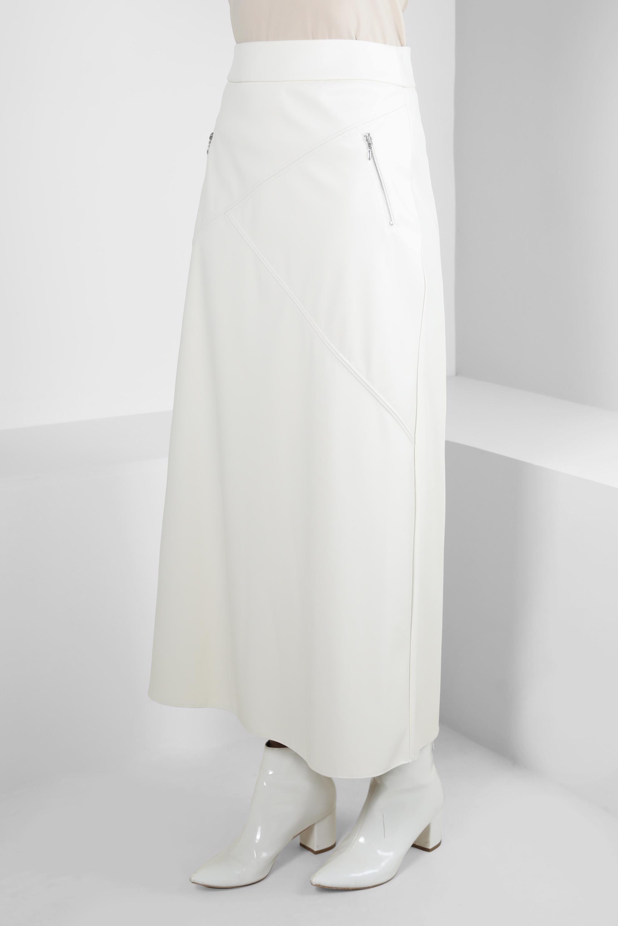 Tesettür giyim BEYAZ SUNİ DERİ ETEK 60527