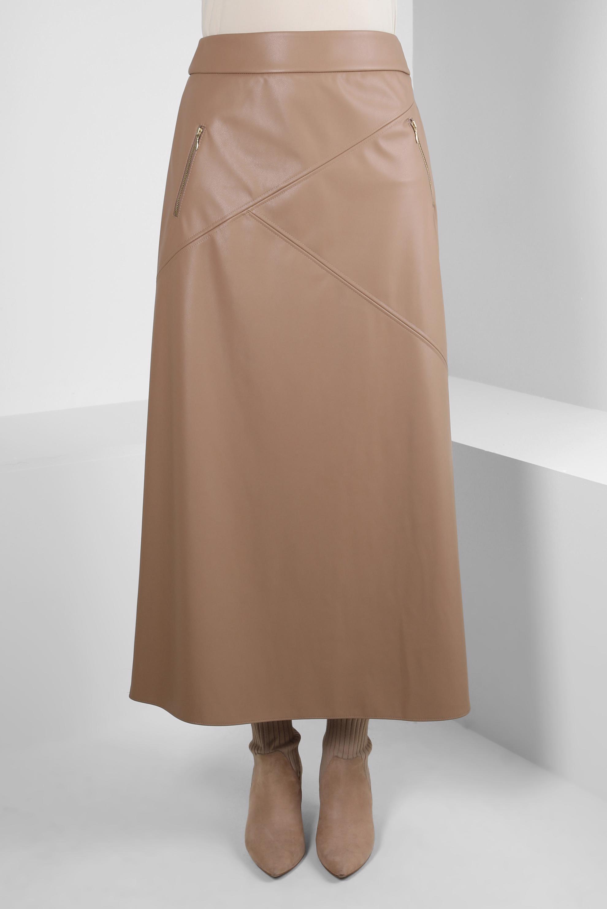 Hijab clothing BROWN FAUX LEATHER SKIRT 60527