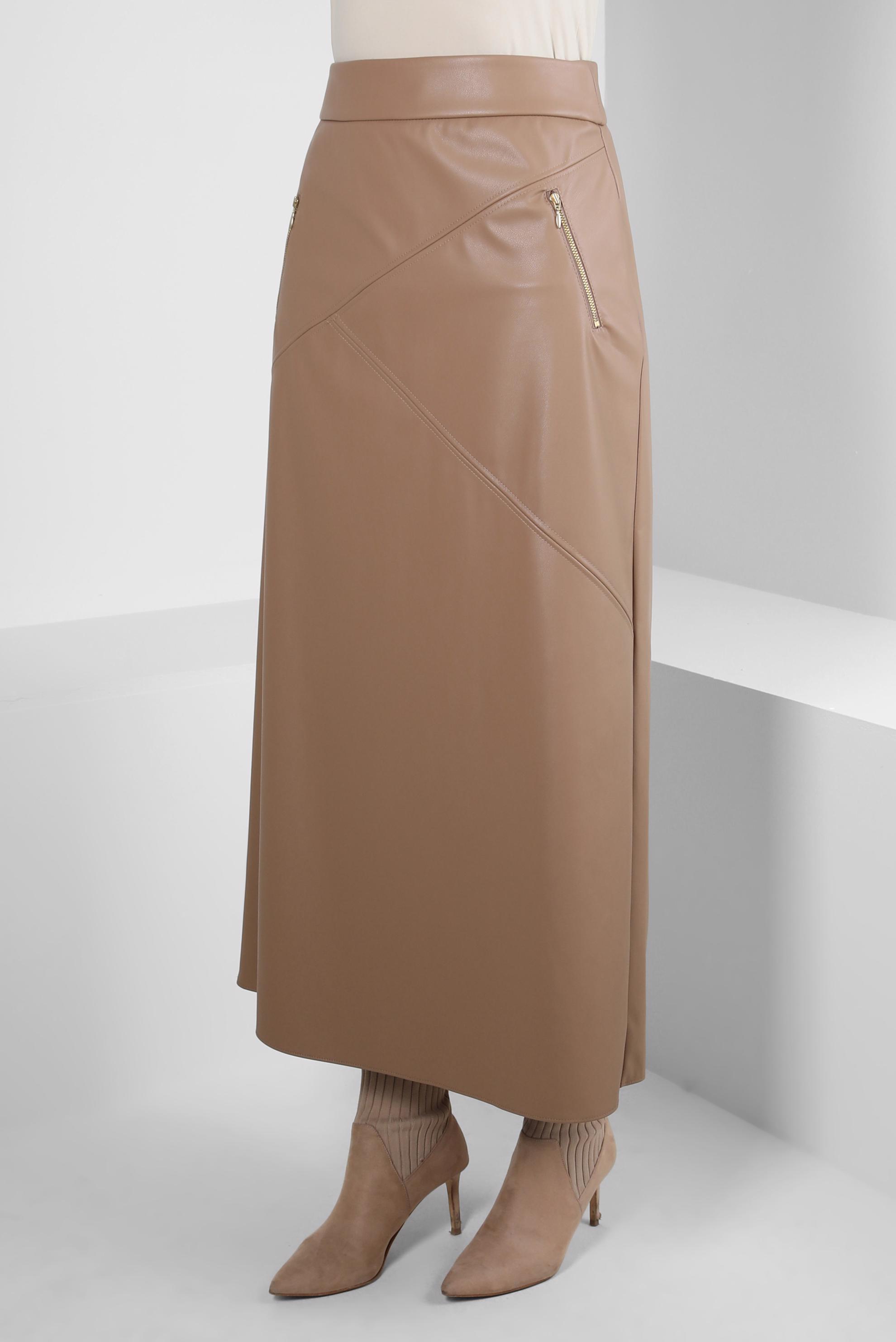 Hijab clothing BROWN FAUX LEATHER SKIRT 60527