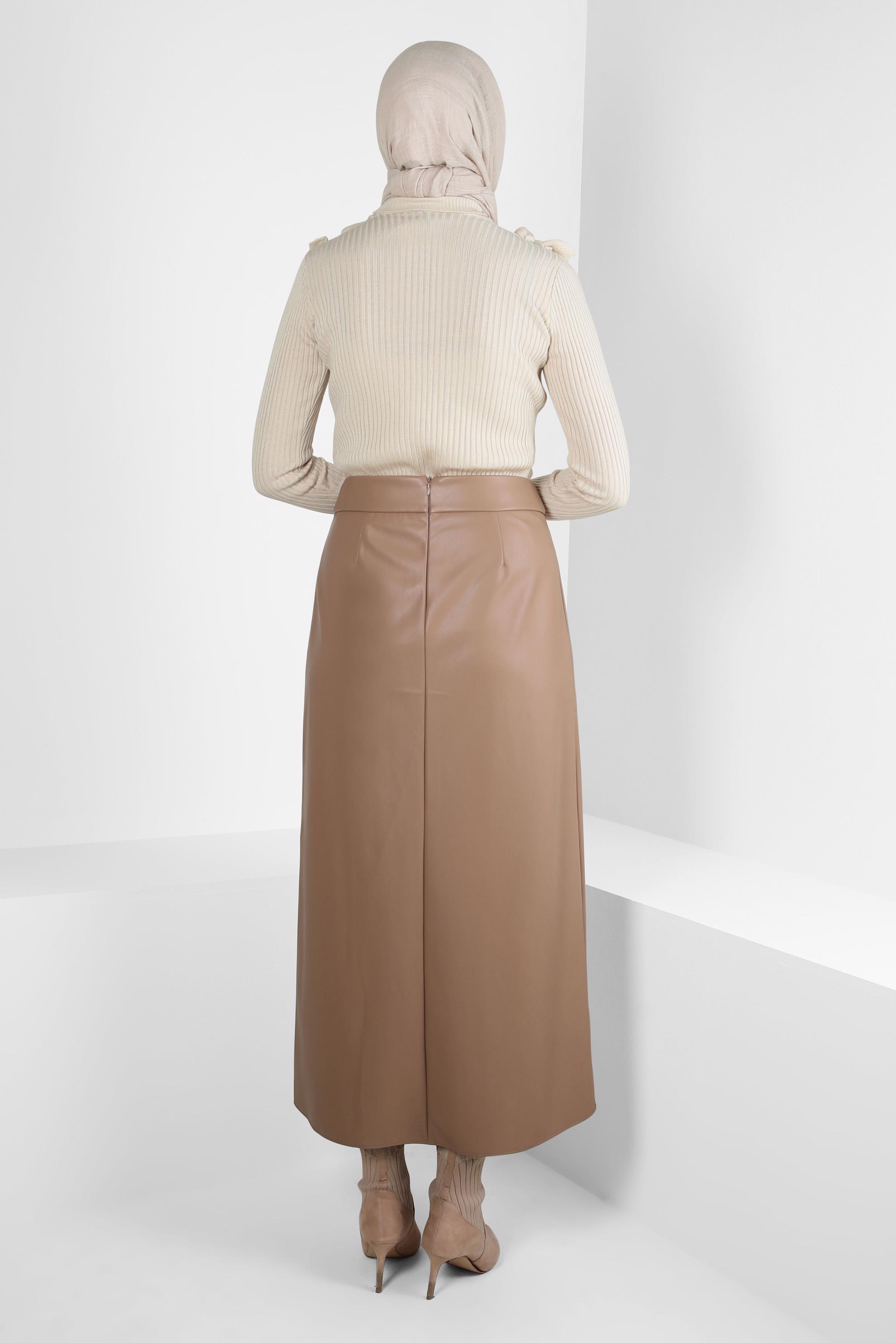 Hijab clothing BROWN FAUX LEATHER SKIRT 60527
