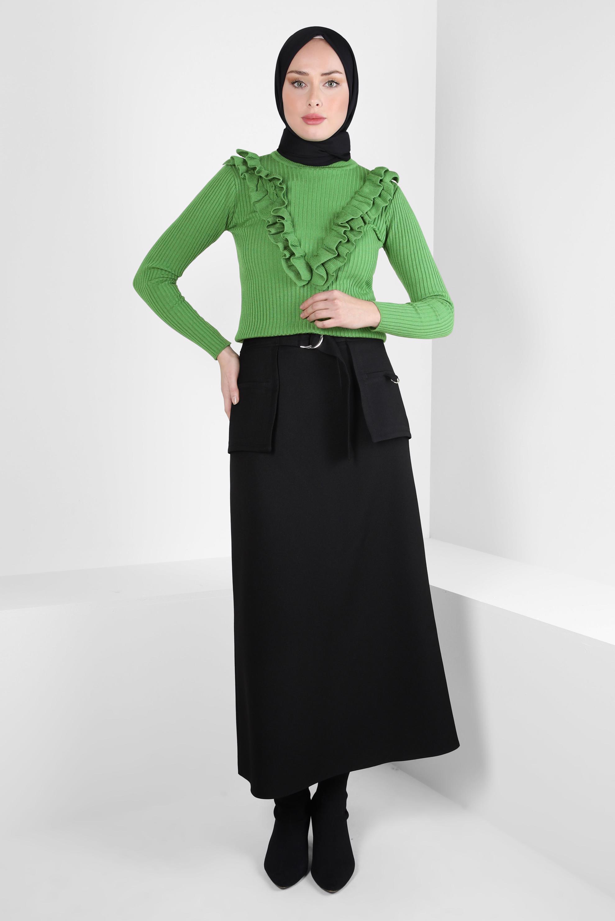 Vêtements hijab NOIR JUPE AVEC ACCESSOIRE EN MÉTAL 60528