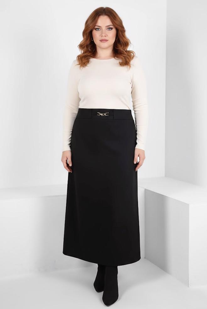 Vêtements hijab NOIR JUPE AVEC DÉTAIL ACCESSOIRE 60529 - ALVİNA