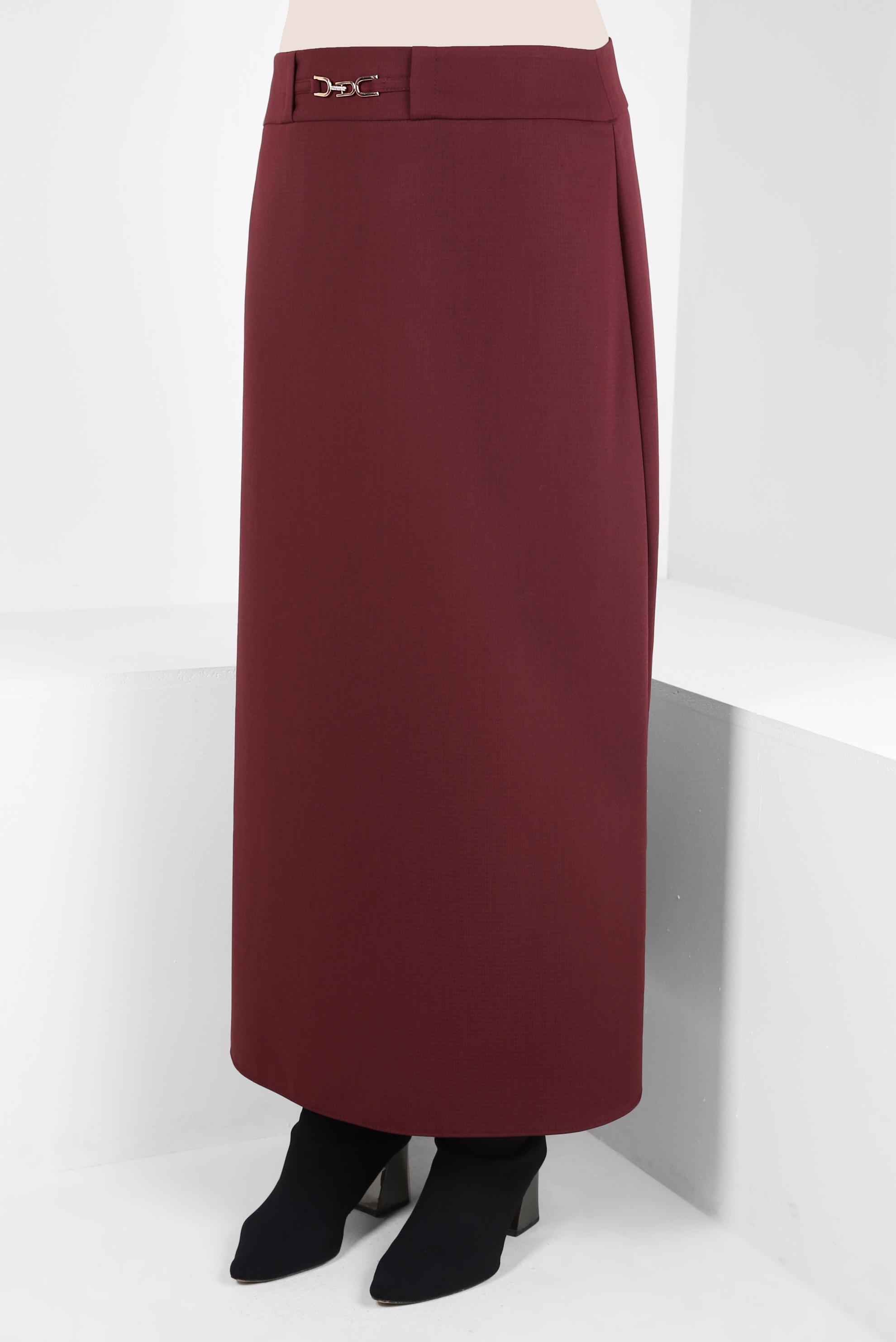 Tesettür giyim BORDO AKSEUSUAR DETAYLI ETEK 60529