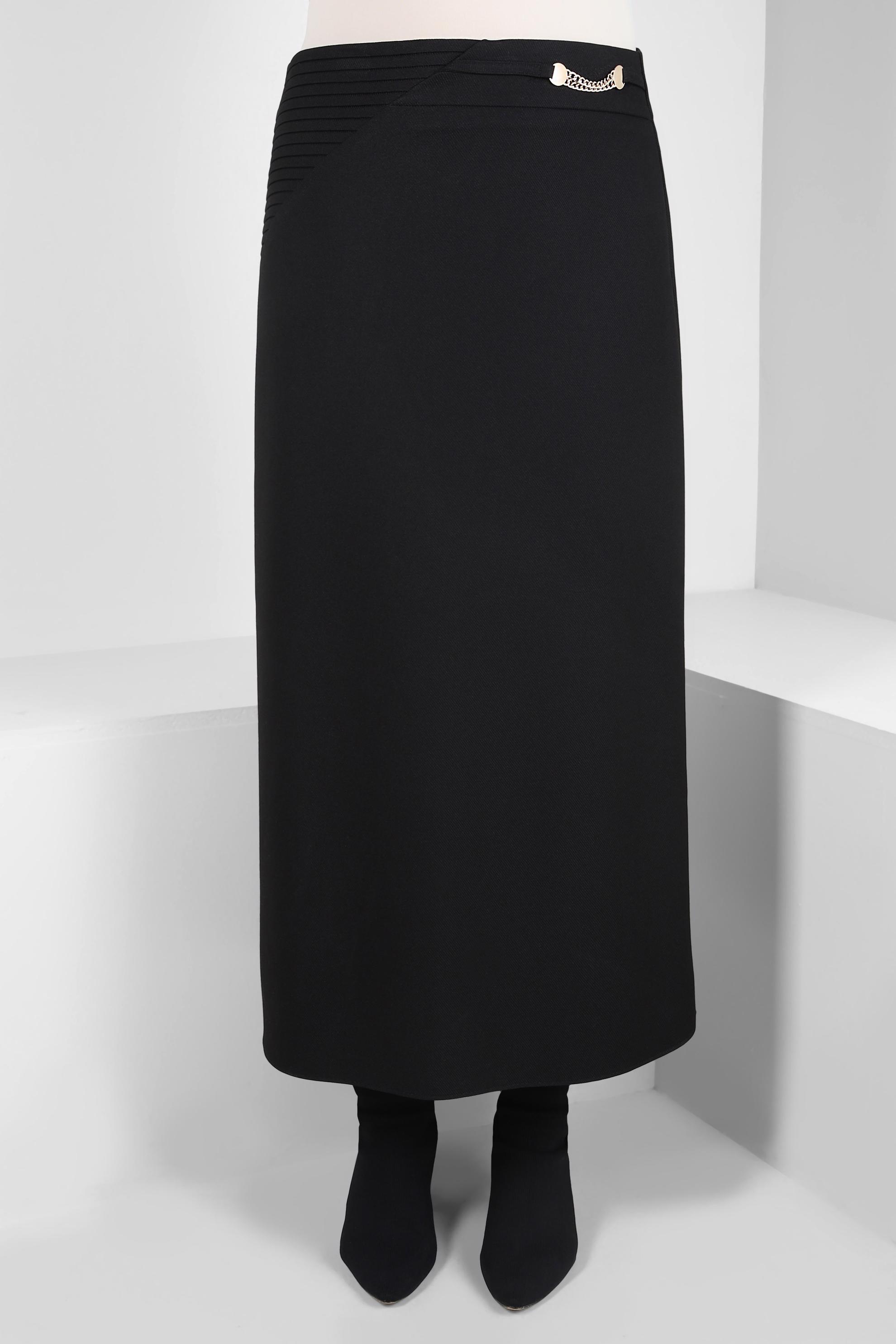 Tesettür giyim SİYAH AKSESUAR DETAYLI ETEK 60530