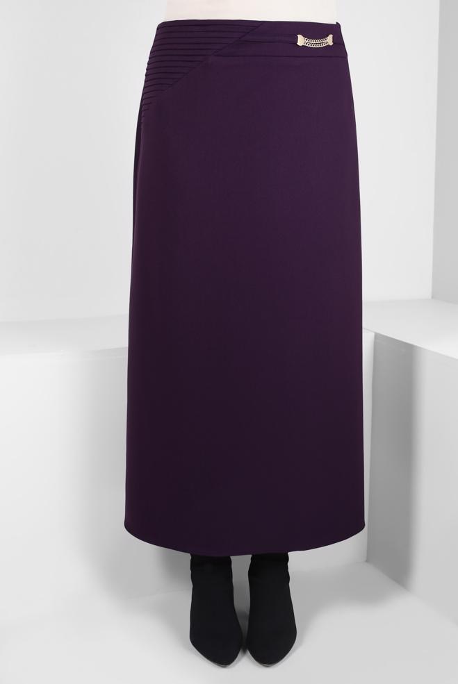 Vêtements hijab POURPRE JUPE AVEC DÉTAIL ACCESSOIRE 60530 - ALVİNA