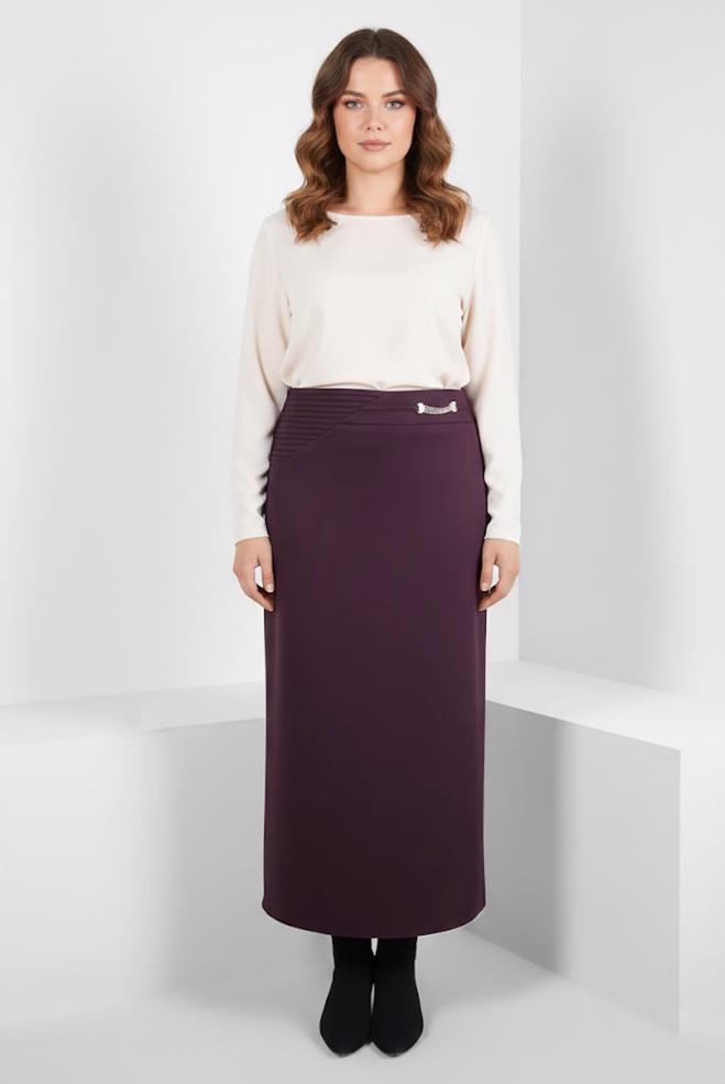 Vêtements hijab PRUNE JUPE AVEC DÉTAIL ACCESSOIRE 60530 - ALVİNA