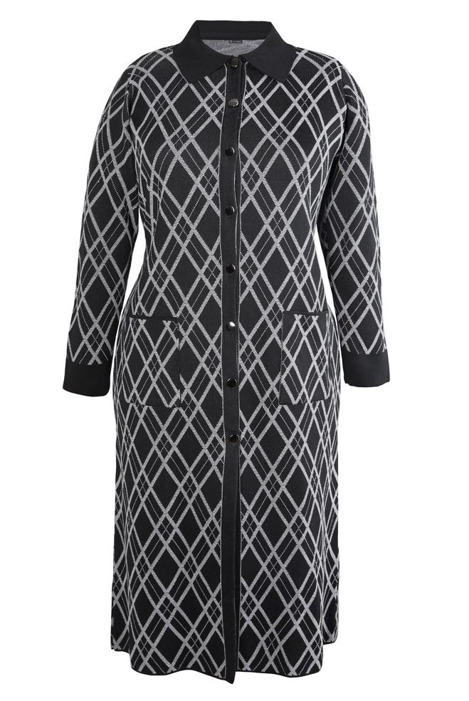 Vêtements hijab NOIR CARDIGAN EN TRICOT À MOTIFS 20450 - ALVİNA