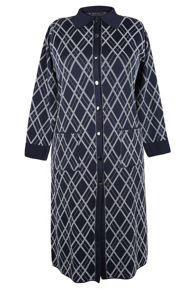 Vêtements hijab BLEU MARINE CARDIGAN EN TRICOT À MOTIFS 20450 - ALVİNA