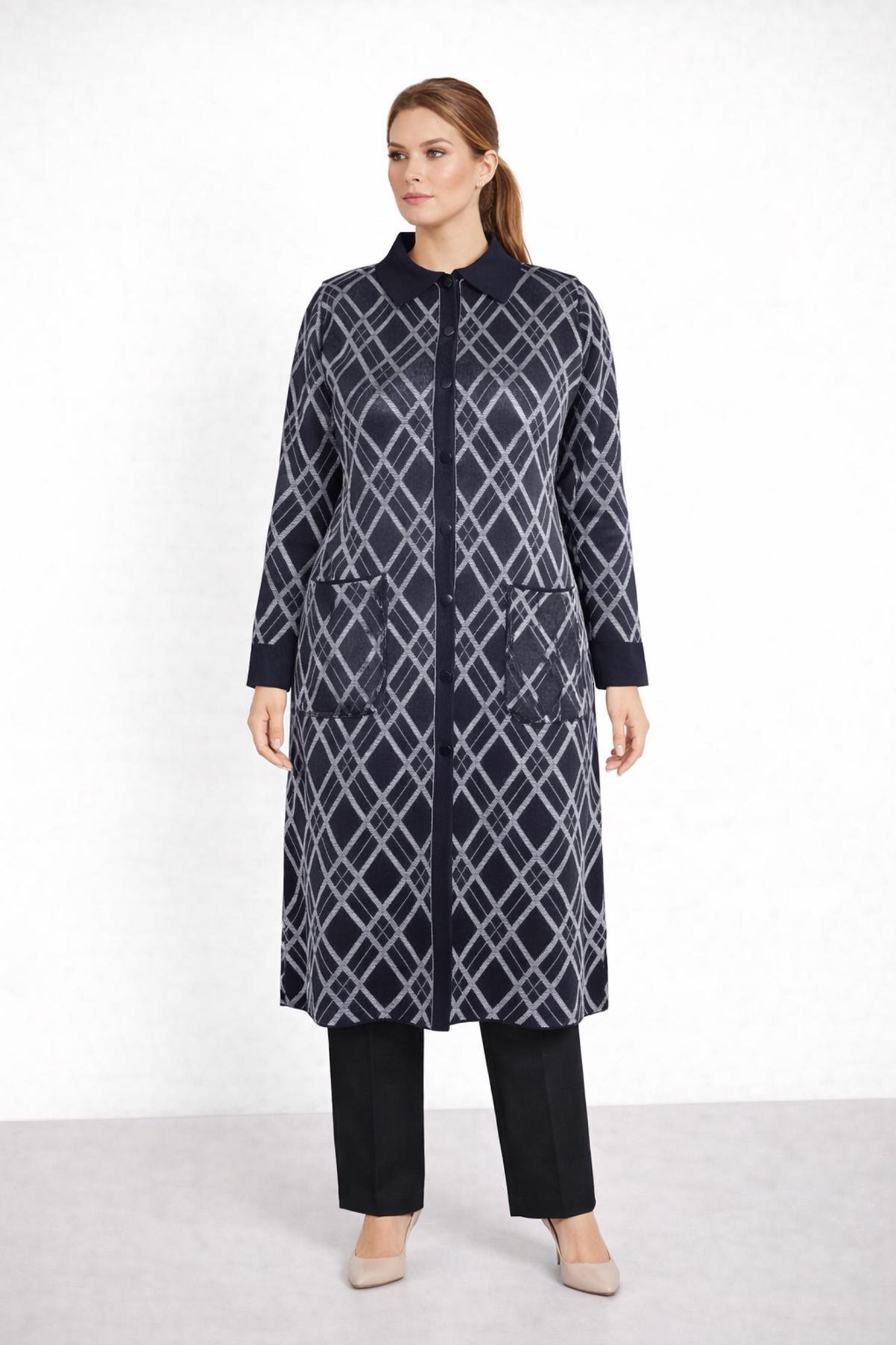 Tesettür giyim LACİVERT DESENLİ TRİKO HIRKA 20450