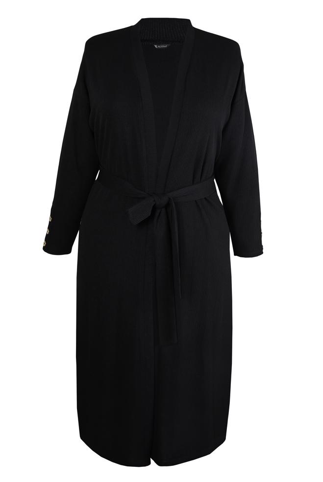 Vêtements hijab NOIR CARDIGAN CEINTURE 20478 - ALVİNA