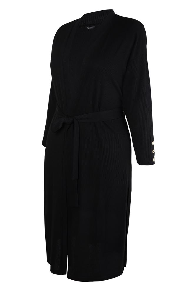 Vêtements hijab NOIR CARDIGAN CEINTURE 20478 - ALVİNA