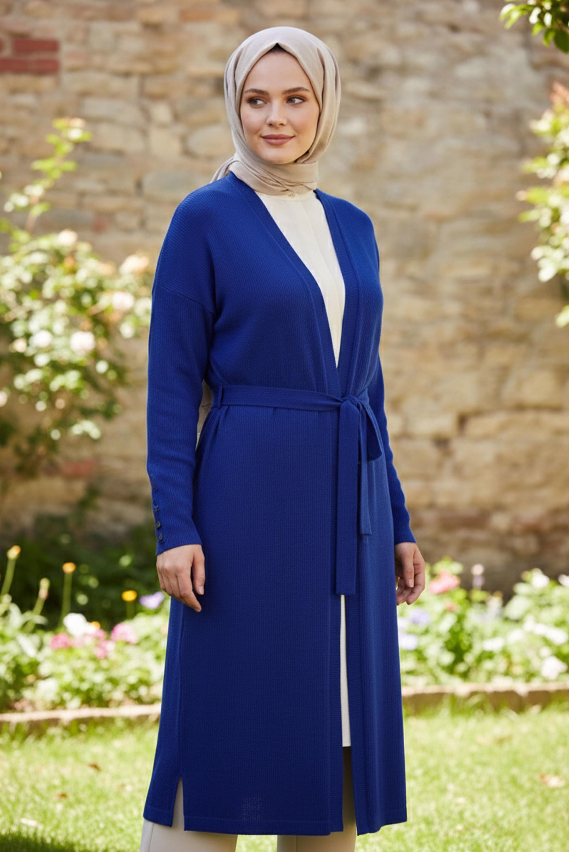 Vêtements hijab BLEU MARINE CARDIGAN CEINTURE 20478