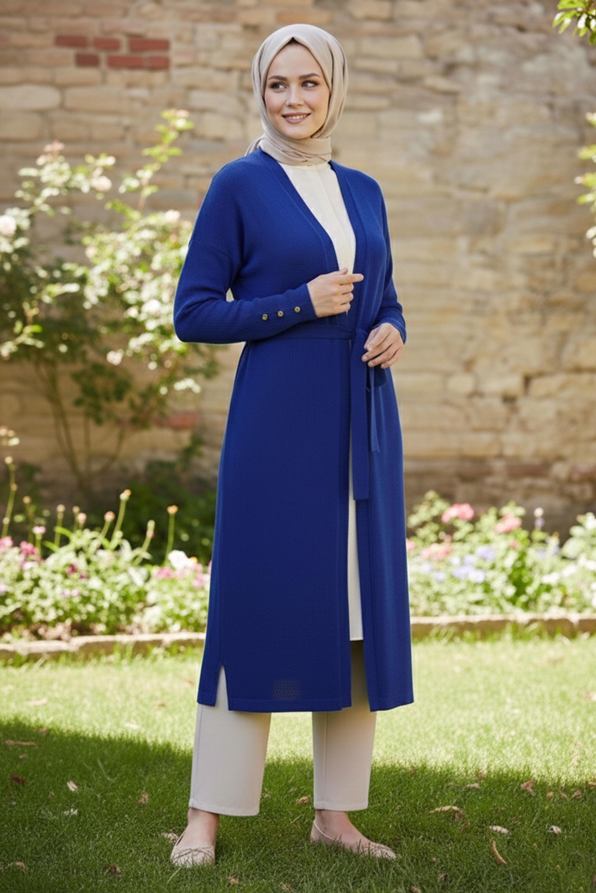 Vêtements hijab BLEU MARINE CARDIGAN CEINTURE 20478