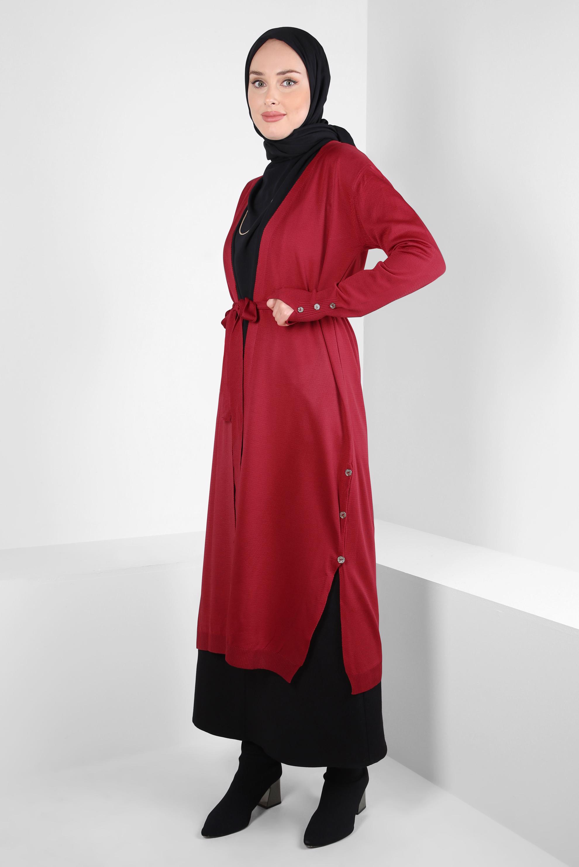 Hijab clothing RED BELTED KNITWEAR CARDIGAN 44076