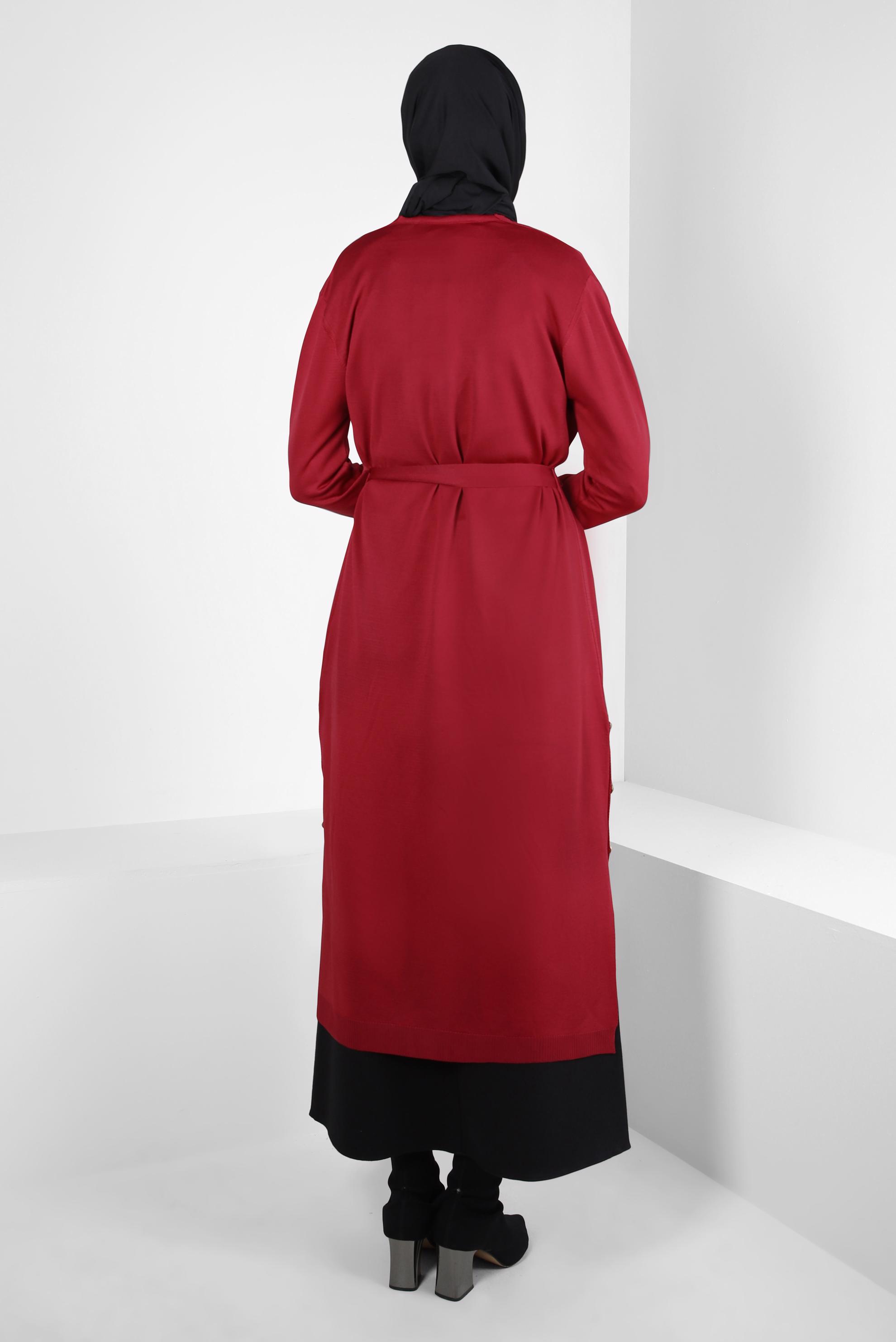 Hijab clothing RED BELTED KNITWEAR CARDIGAN 44076